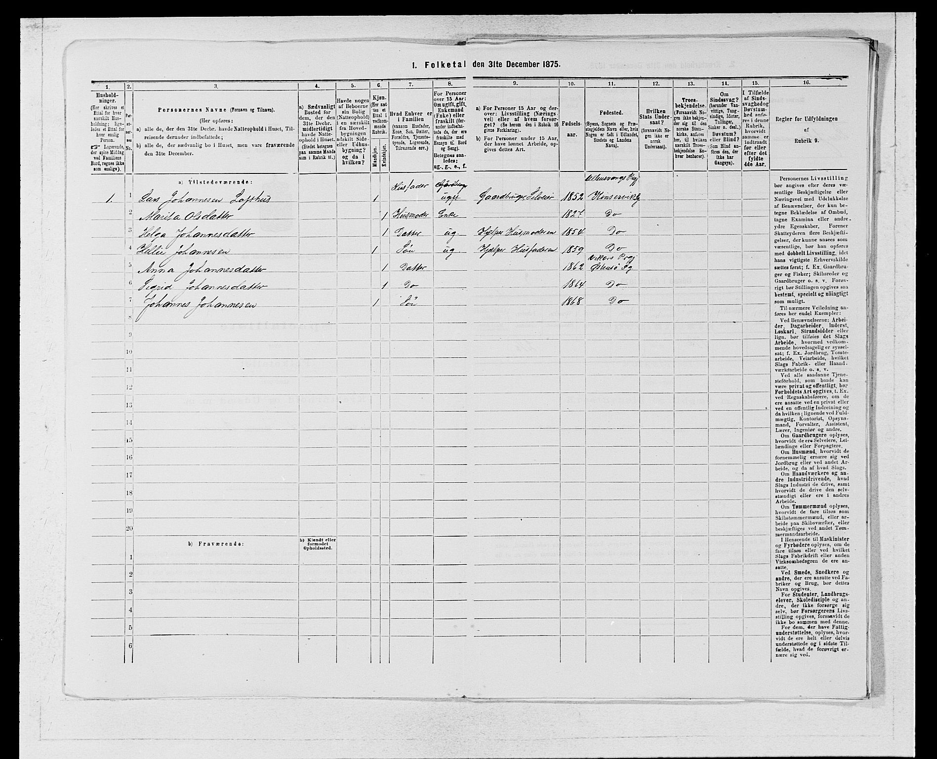 SAB, Folketelling 1875 for 1238P Vikør prestegjeld, 1875, s. 522