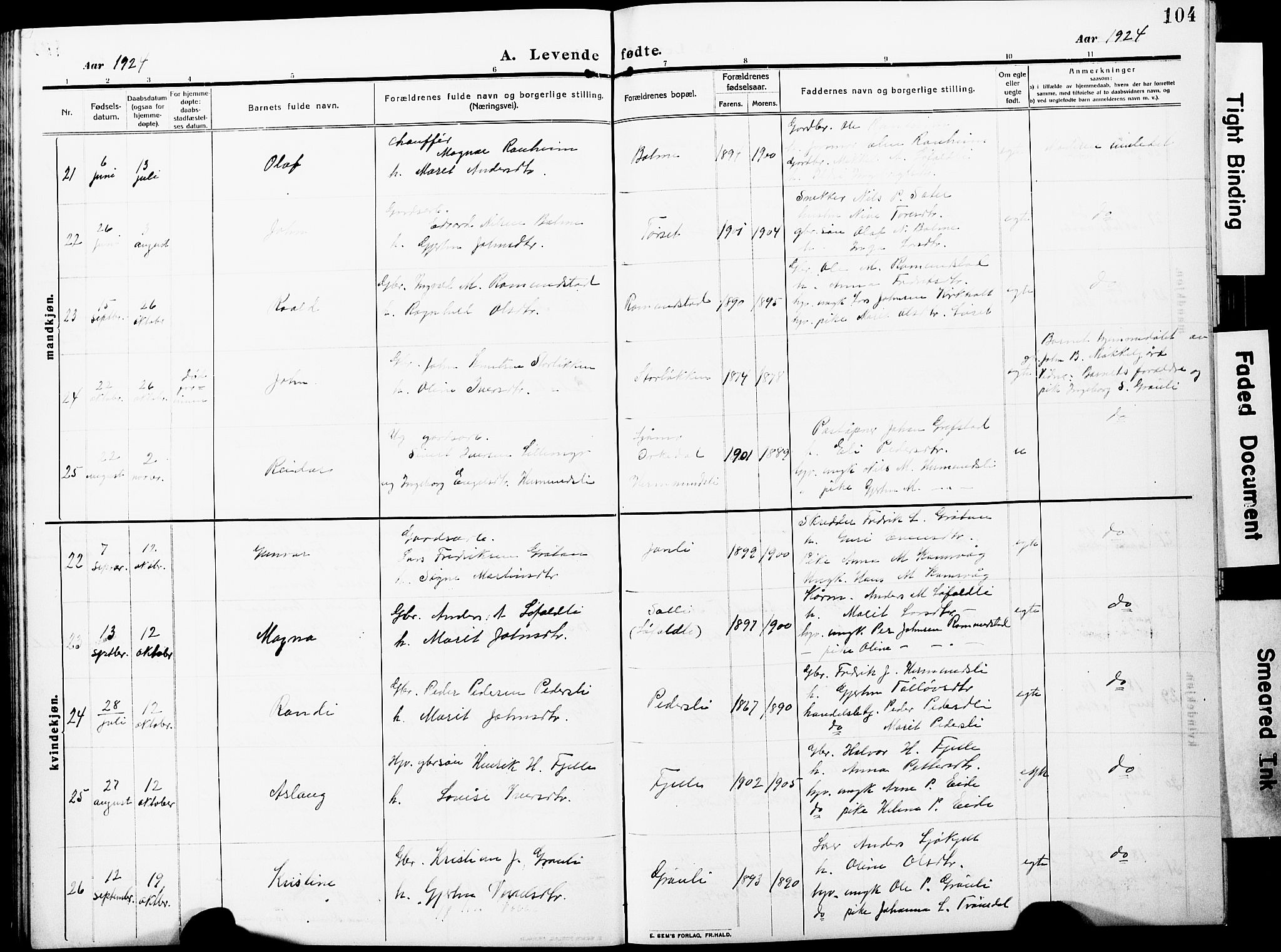 Ministerialprotokoller, klokkerbøker og fødselsregistre - Møre og Romsdal, AV/SAT-A-1454/598/L1079: Klokkerbok nr. 598C04, 1909-1927, s. 104