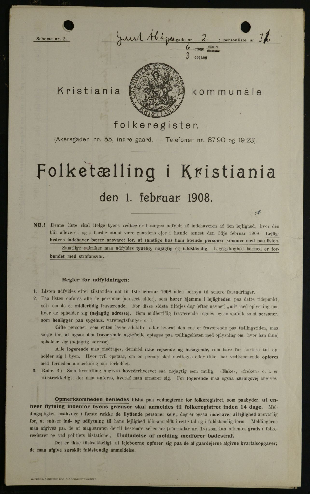 OBA, Kommunal folketelling 1.2.1908 for Kristiania kjøpstad, 1908, s. 42621