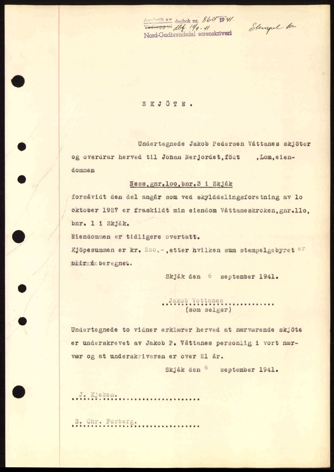 Nord-Gudbrandsdal tingrett, SAH/TING-002/H/Hb/Hbb/L0007: Pantebok nr. FA7, 1941-1941, Dagboknr: 860/1941