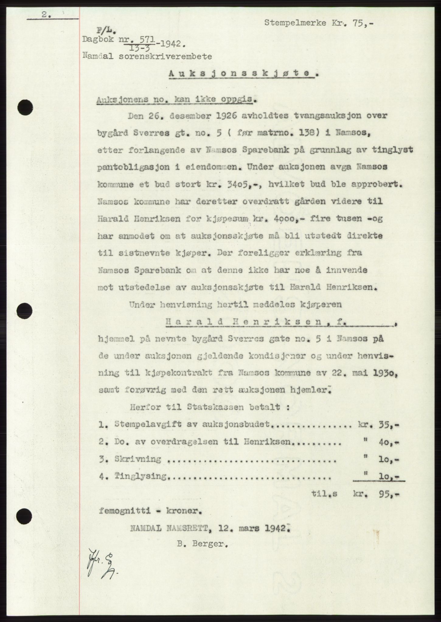 Namdal sorenskriveri, SAT/A-4133/1/2/2C: Pantebok nr. -, 1941-1942, Dagboknr: 571/1942