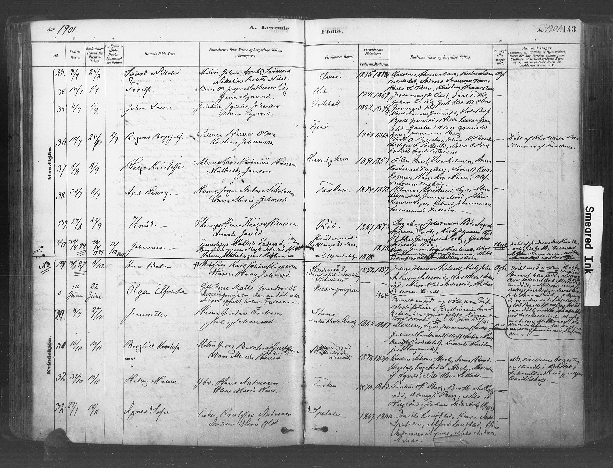 Råde prestekontor kirkebøker, AV/SAO-A-2009/F/Fa/L0007: Ministerialbok nr. 7, 1878-1902, s. 143