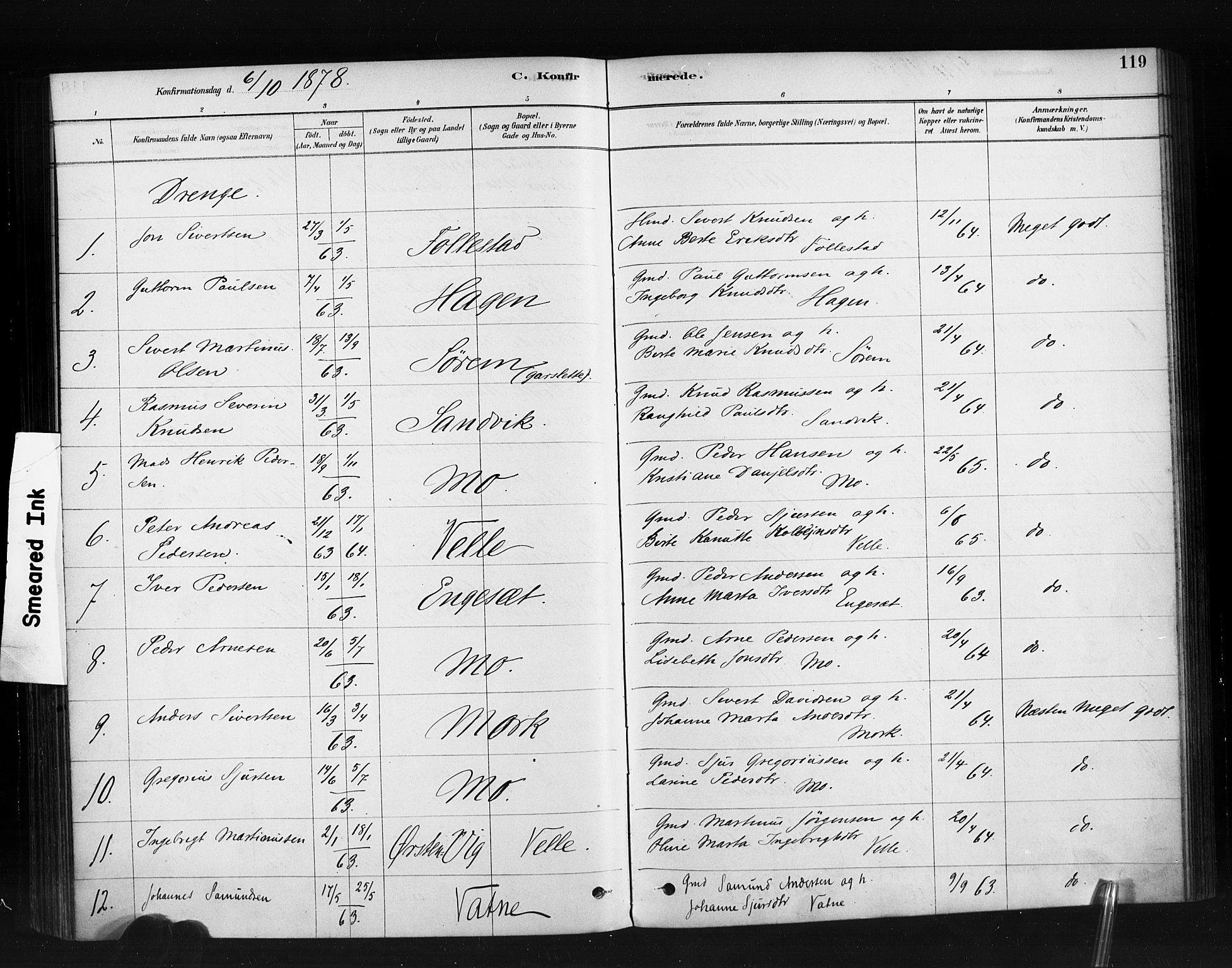 Ministerialprotokoller, klokkerbøker og fødselsregistre - Møre og Romsdal, SAT/A-1454/513/L0176: Ministerialbok nr. 513A03, 1877-1889, s. 119