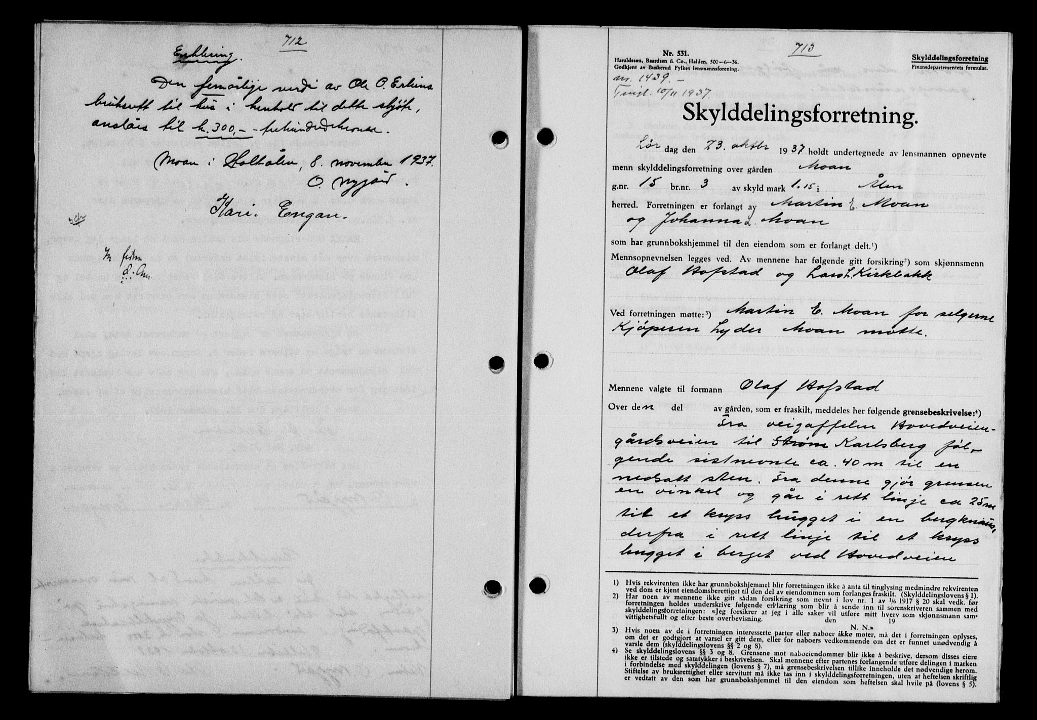 Gauldal sorenskriveri, SAT/A-0014/1/2/2C/L0048: Pantebok nr. 51-52, 1937-1938, s. 712-713, Dagboknr: 1439/1937