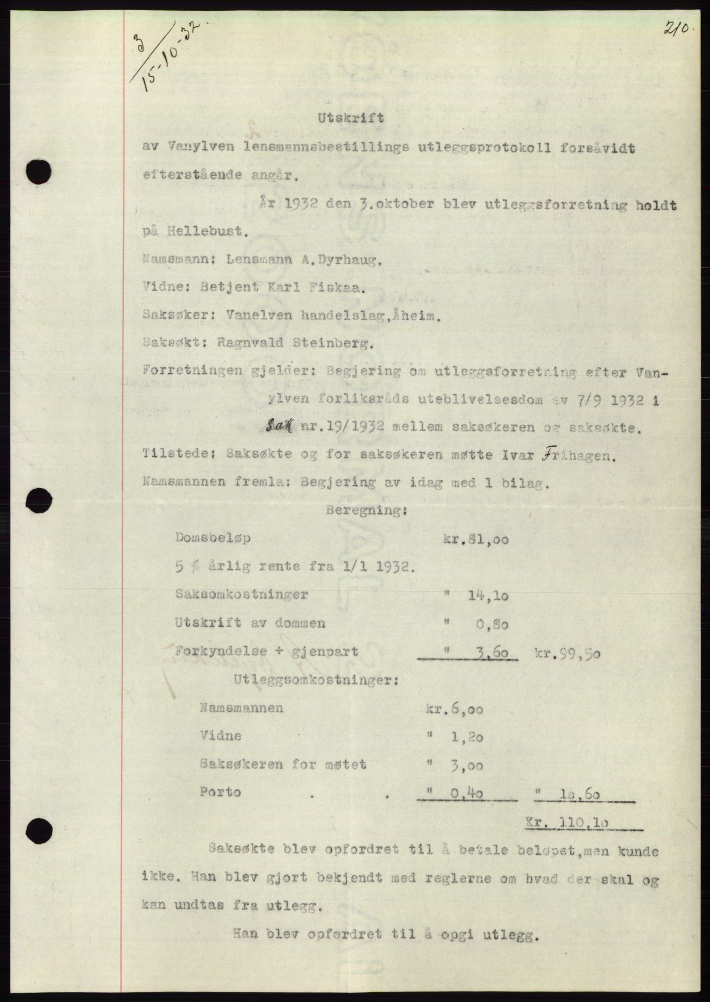 Søre Sunnmøre sorenskriveri, AV/SAT-A-4122/1/2/2C/L0054: Pantebok nr. 48, 1932-1933, Tingl.dato: 15.10.1932