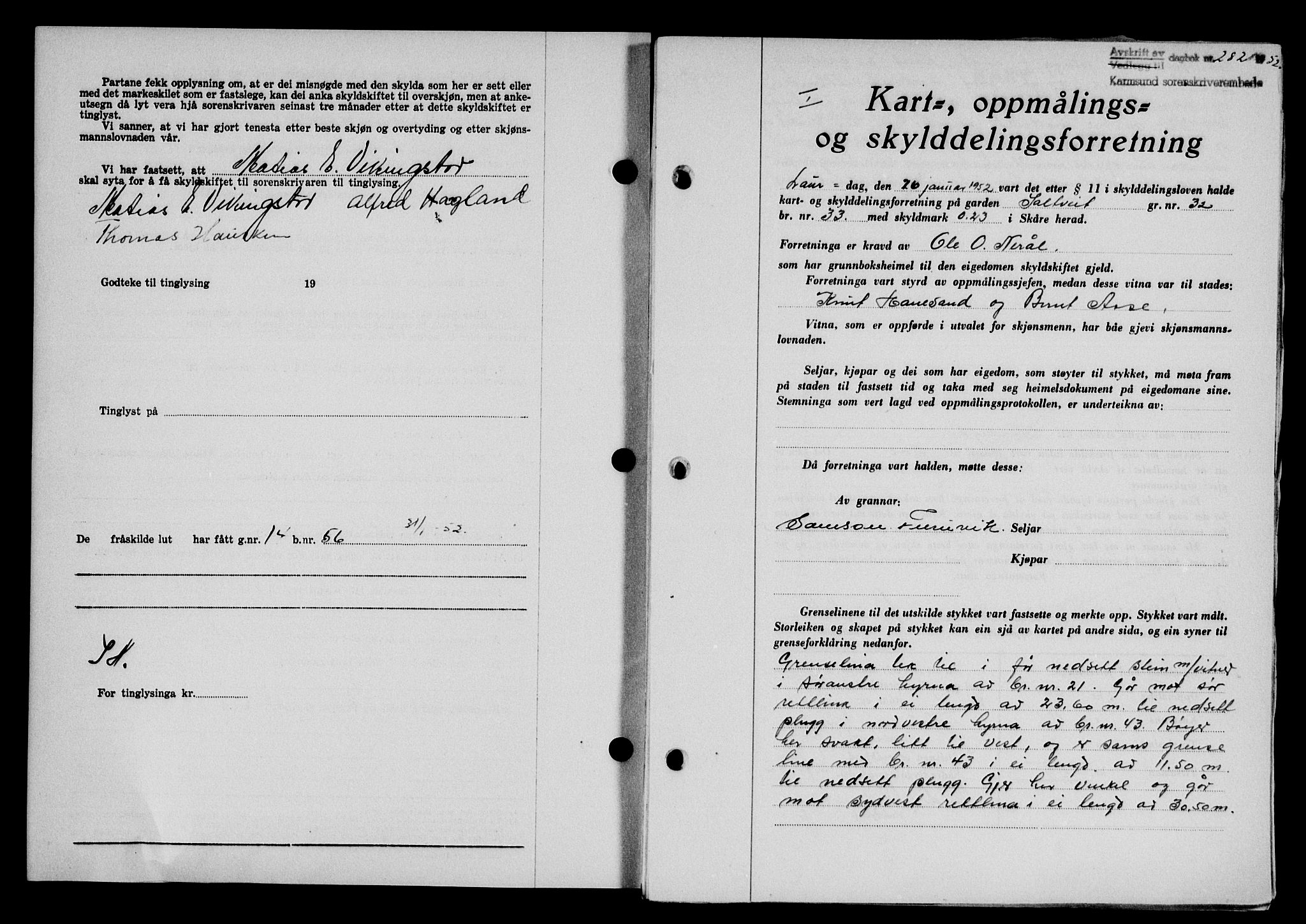 Karmsund sorenskriveri, SAST/A-100311/01/II/IIB/L0104: Pantebok nr. 84A, 1951-1952, Dagboknr: 282/1952