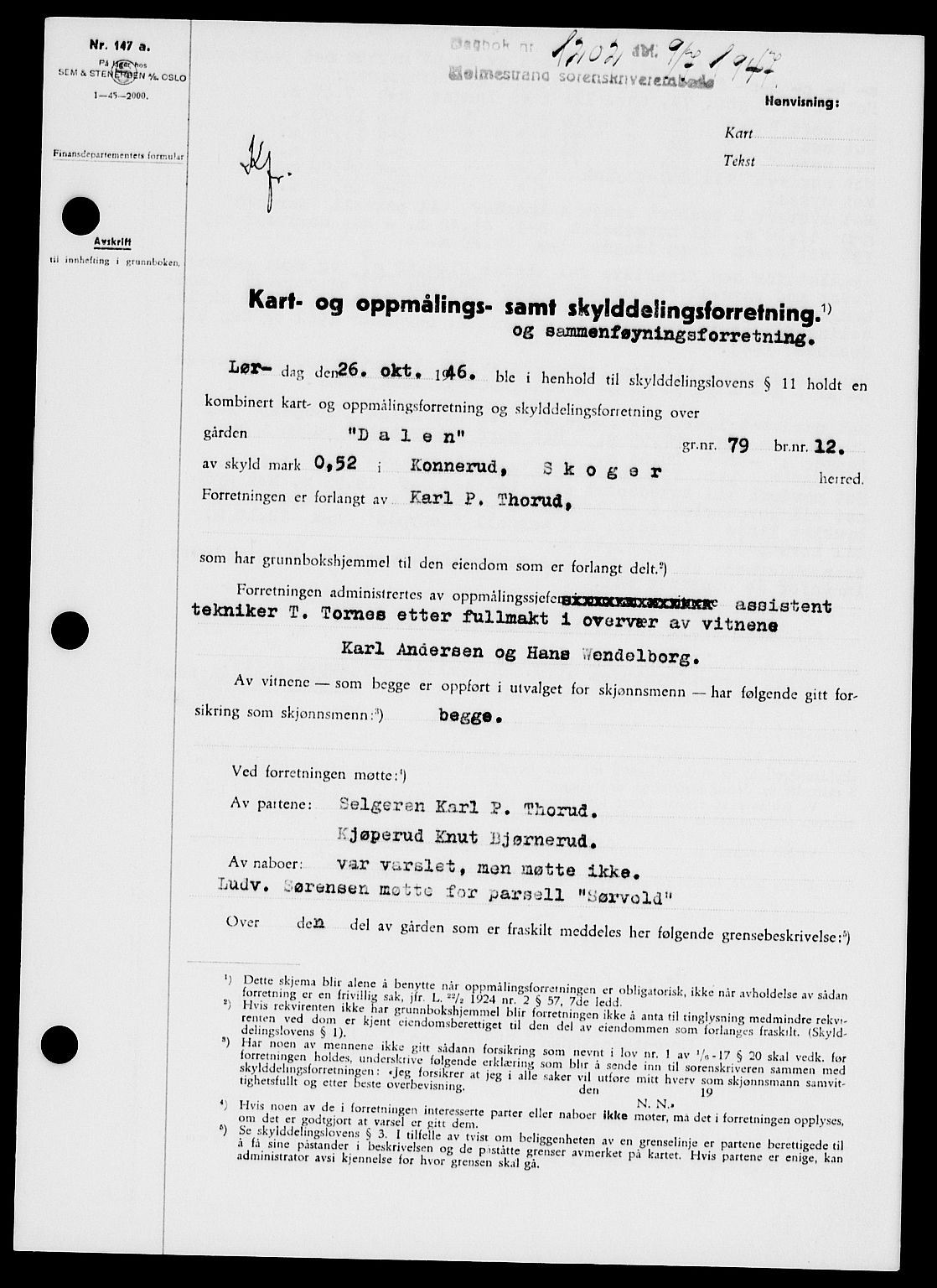 Holmestrand sorenskriveri, SAKO/A-67/G/Ga/Gaa/L0062: Pantebok nr. A-62, 1947-1947, Dagboknr: 1202/1947
