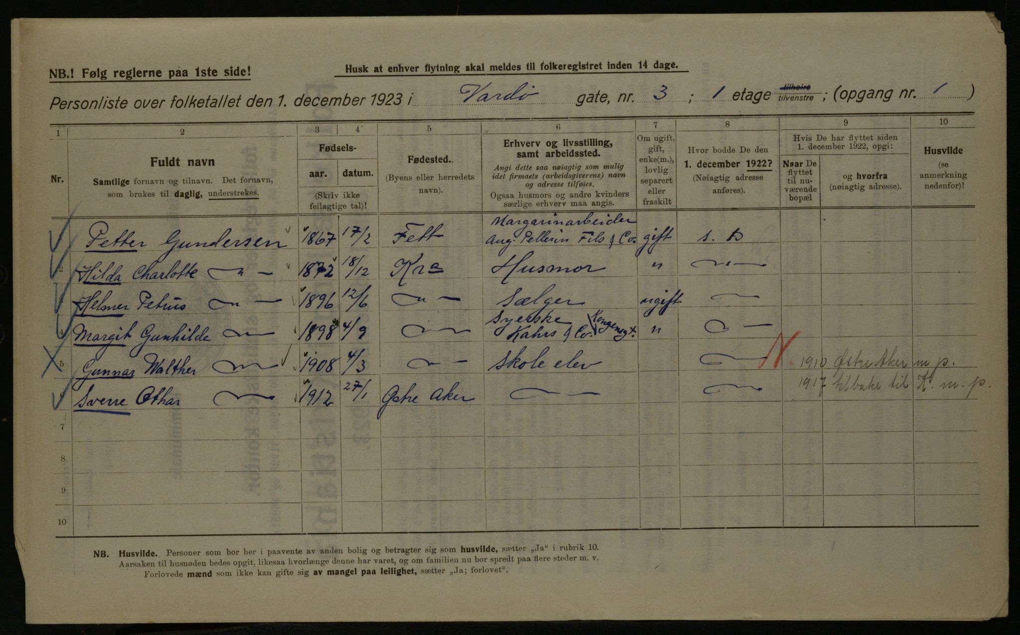 OBA, Kommunal folketelling 1.12.1923 for Kristiania, 1923, s. 134707