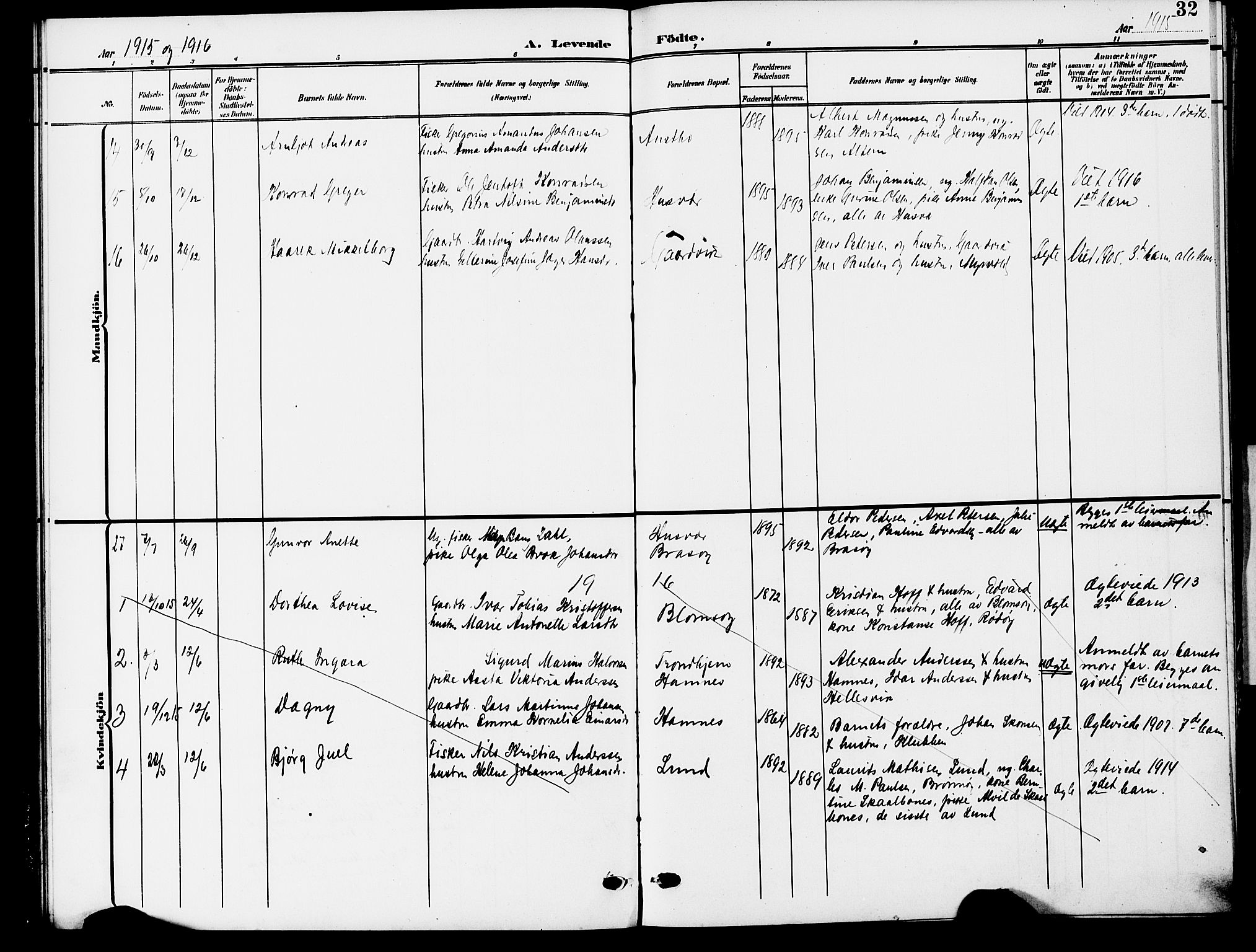 Ministerialprotokoller, klokkerbøker og fødselsregistre - Nordland, AV/SAT-A-1459/830/L0464: Klokkerbok nr. 830C06, 1906-1925, s. 32