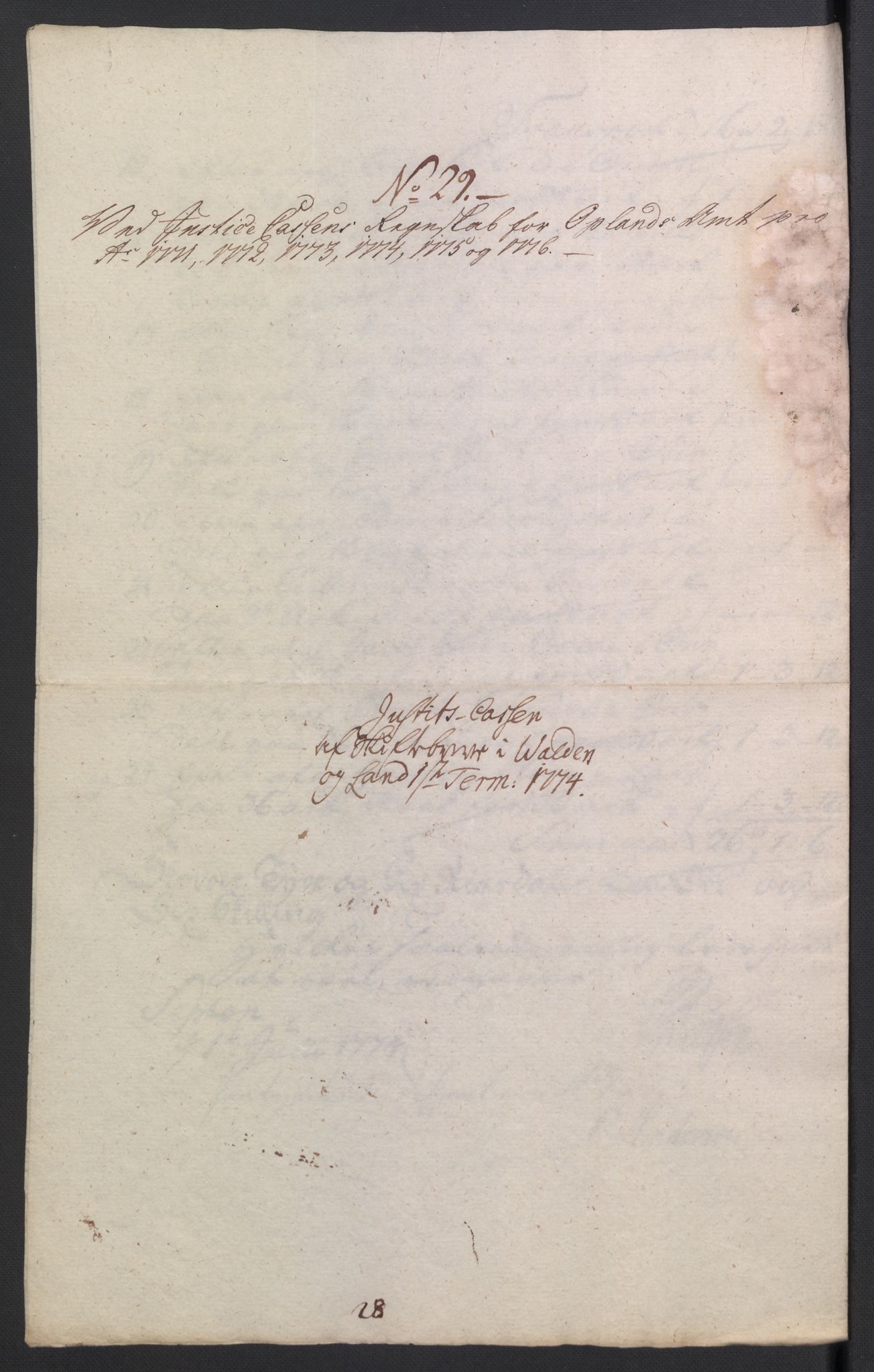 Rentekammeret inntil 1814, Reviderte regnskaper, Mindre regnskaper, AV/RA-EA-4068/Rb/L0014: Opplands amt, 1771-1779, s. 140