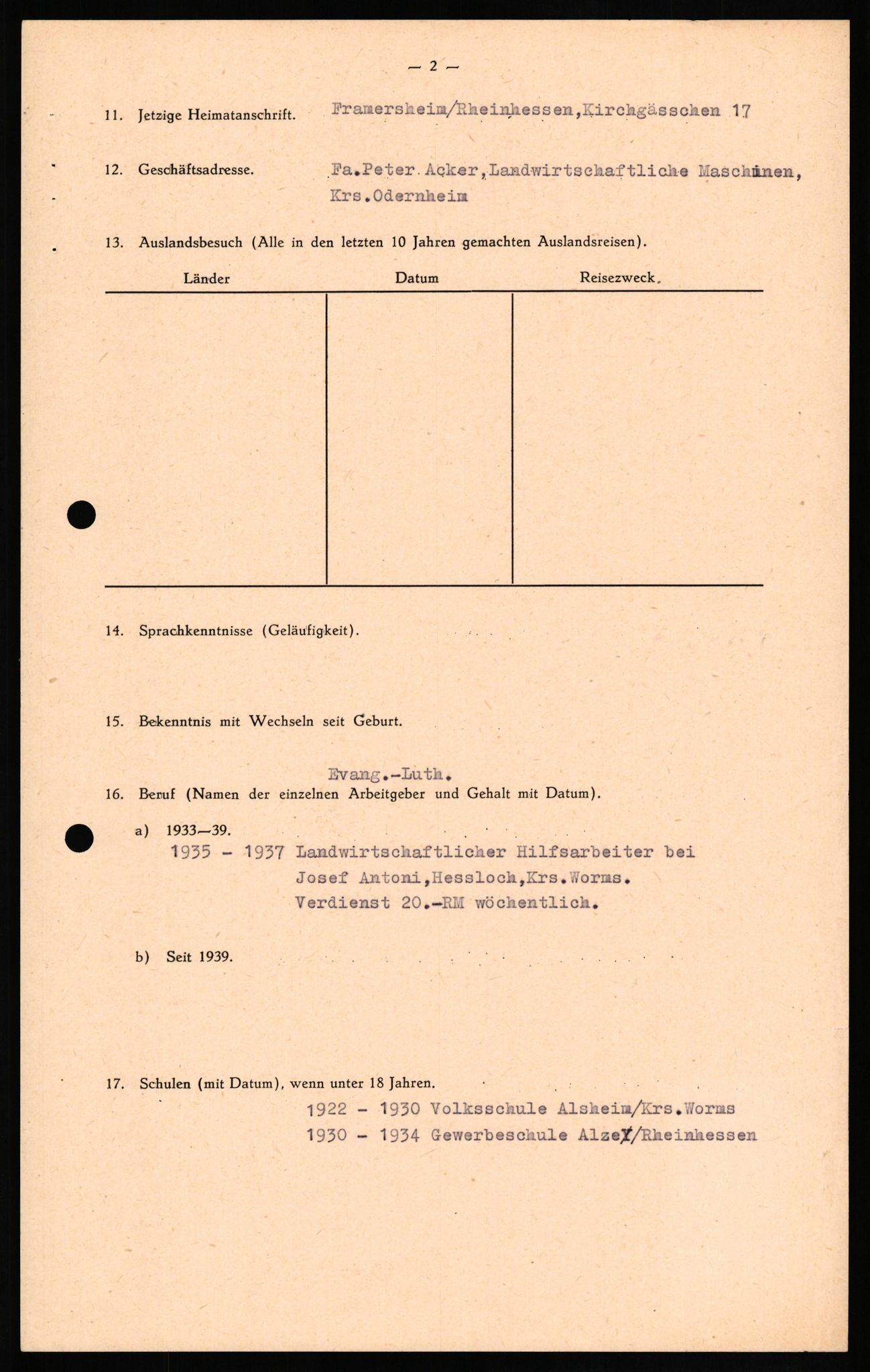 Forsvaret, Forsvarets overkommando II, AV/RA-RAFA-3915/D/Db/L0019: CI Questionaires. Tyske okkupasjonsstyrker i Norge. Tyskere., 1945-1946, s. 306