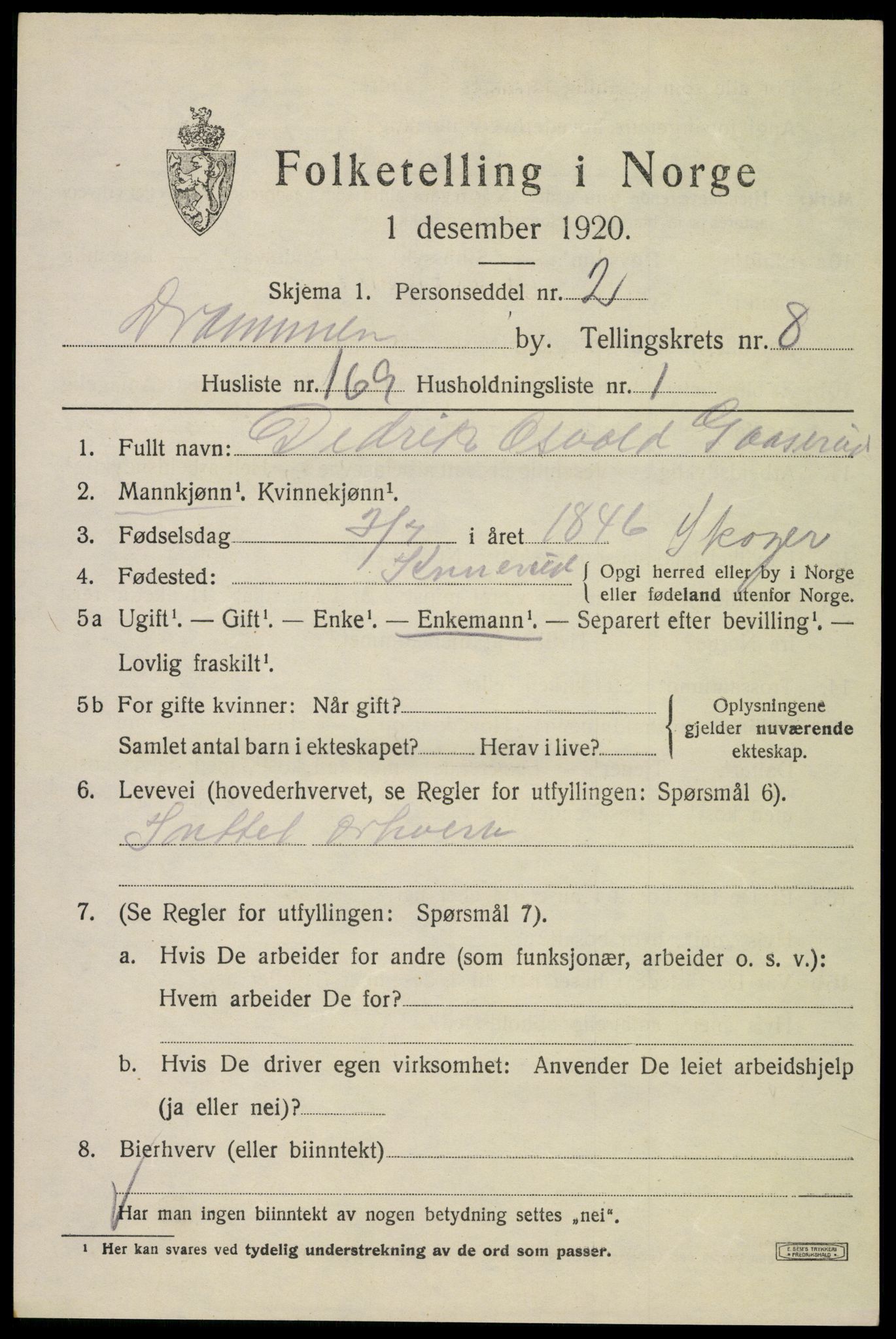 SAKO, Folketelling 1920 for 0602 Drammen kjøpstad, 1920, s. 57119