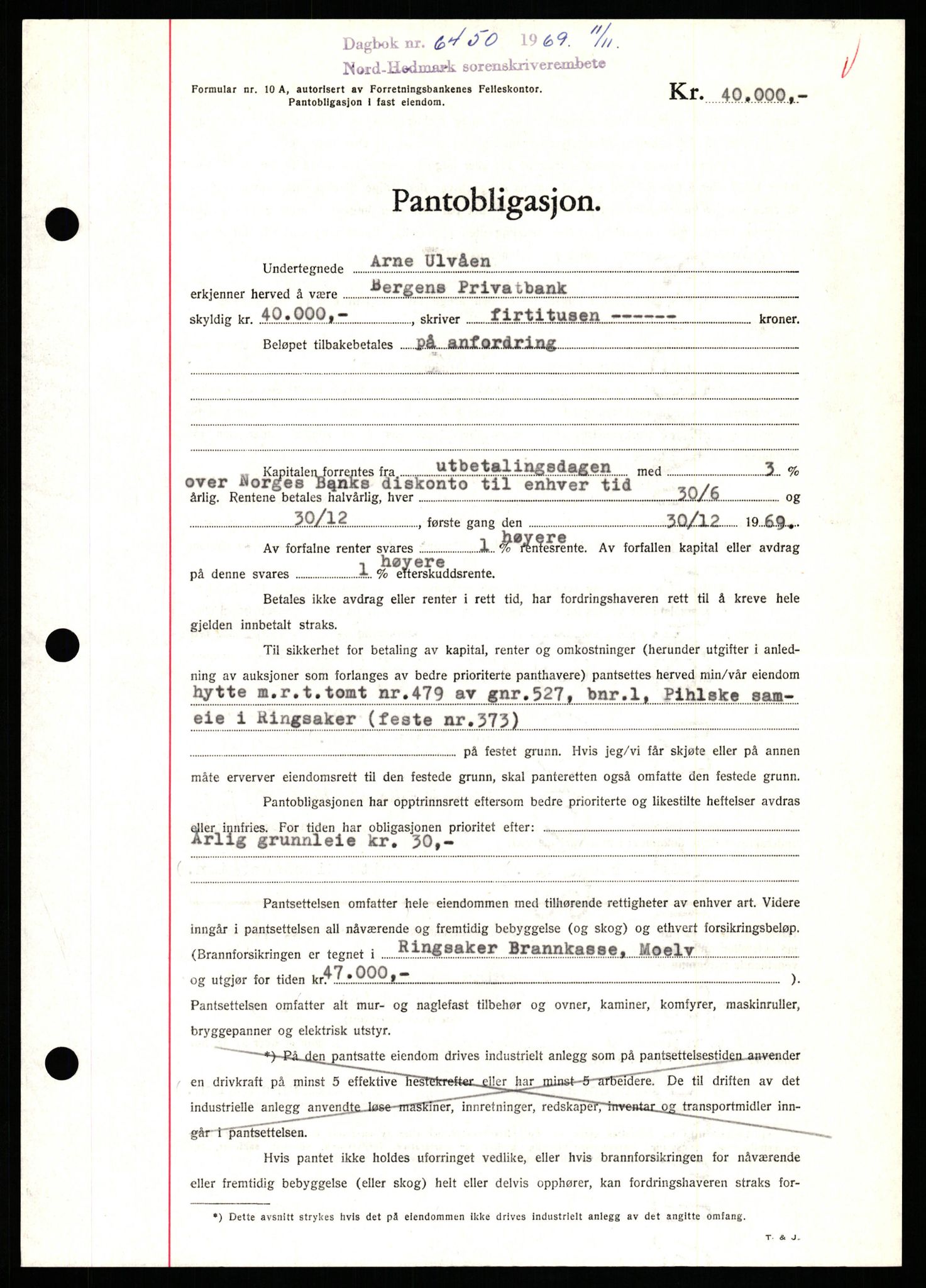 Nord-Hedmark sorenskriveri, SAH/TING-012/H/Hb/Hbf/L0082: Pantebok nr. B82, 1969-1969, Dagboknr: 6450/1969