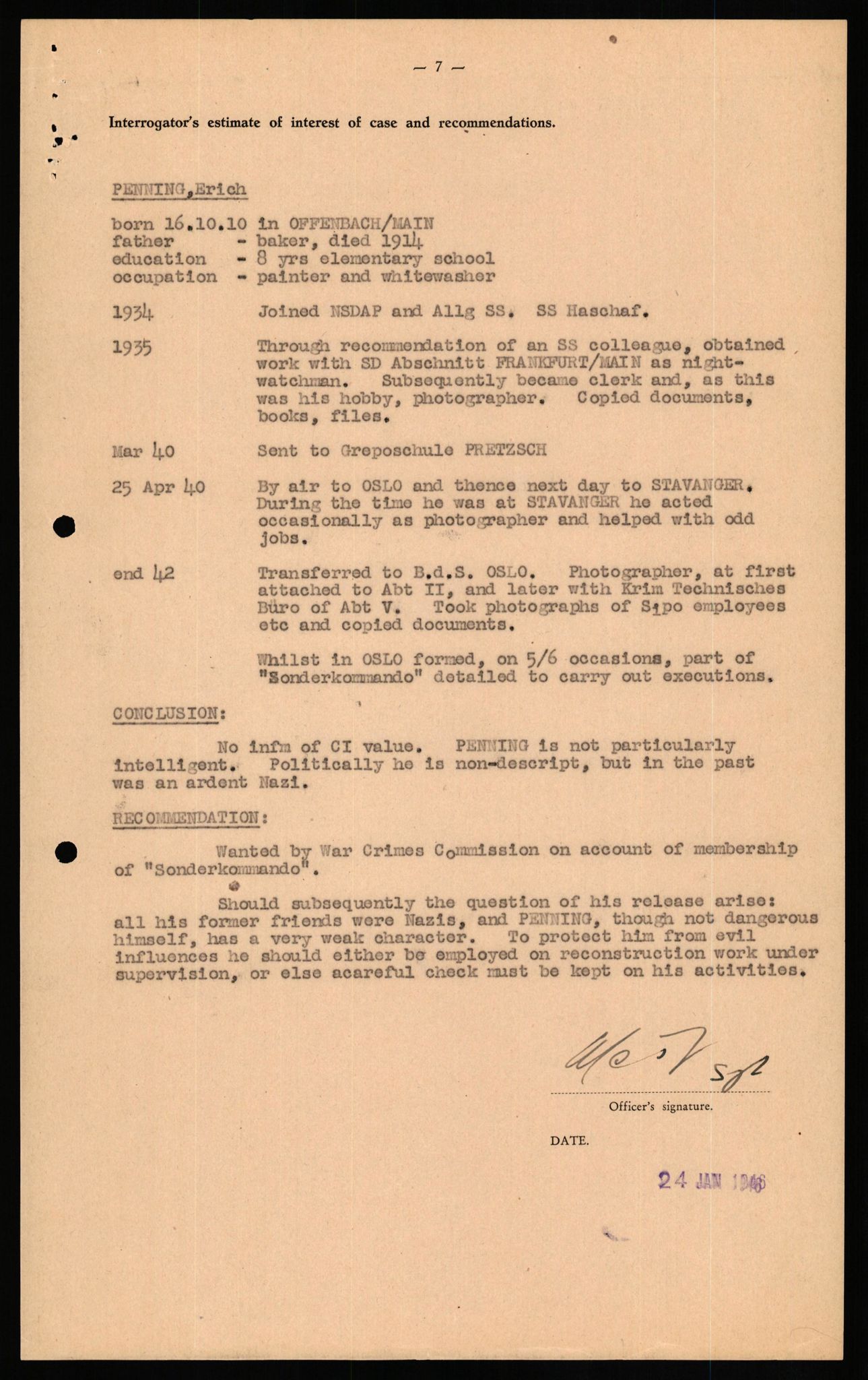 Forsvaret, Forsvarets overkommando II, AV/RA-RAFA-3915/D/Db/L0025: CI Questionaires. Tyske okkupasjonsstyrker i Norge. Tyskere., 1945-1946, s. 477