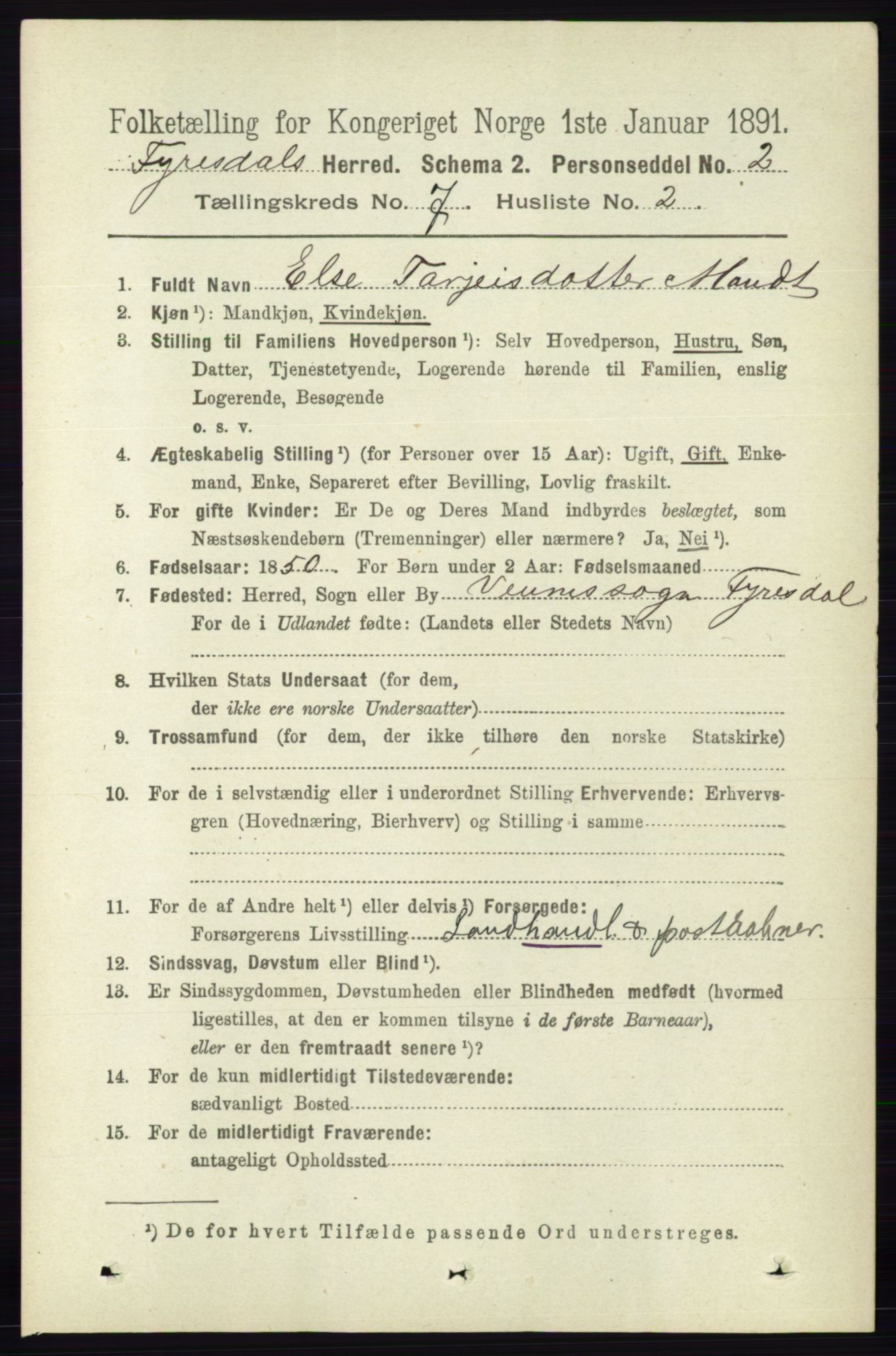RA, Folketelling 1891 for 0831 Fyresdal herred, 1891, s. 1900