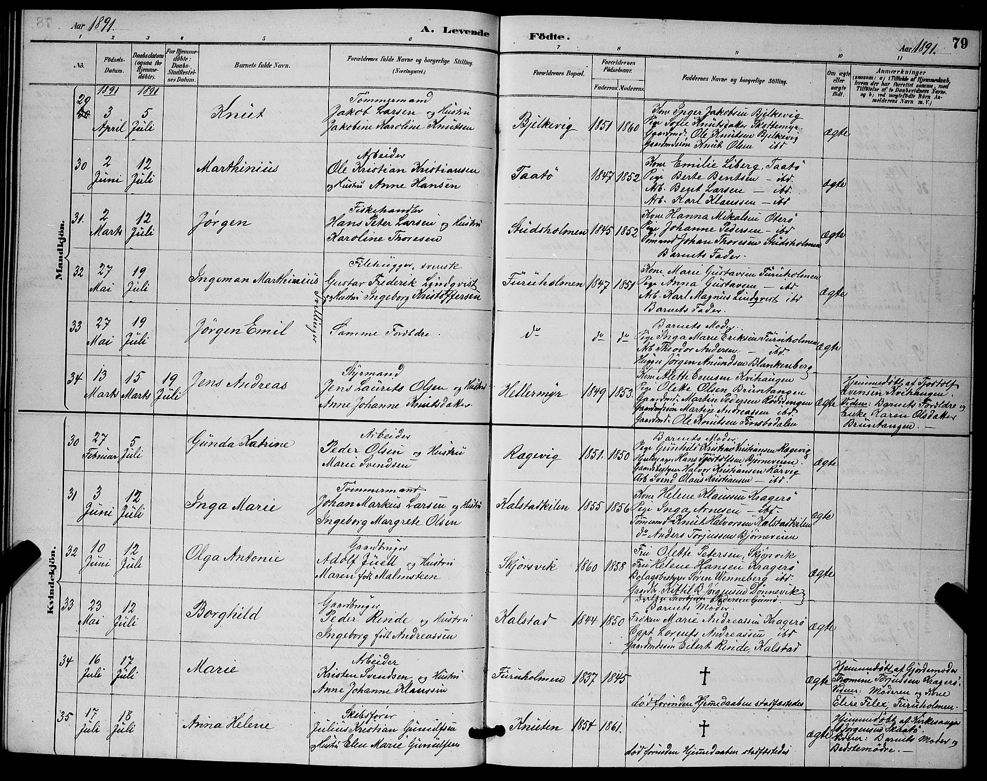 Skåtøy kirkebøker, AV/SAKO-A-304/G/Ga/L0003: Klokkerbok nr. I 3, 1884-1898, s. 79