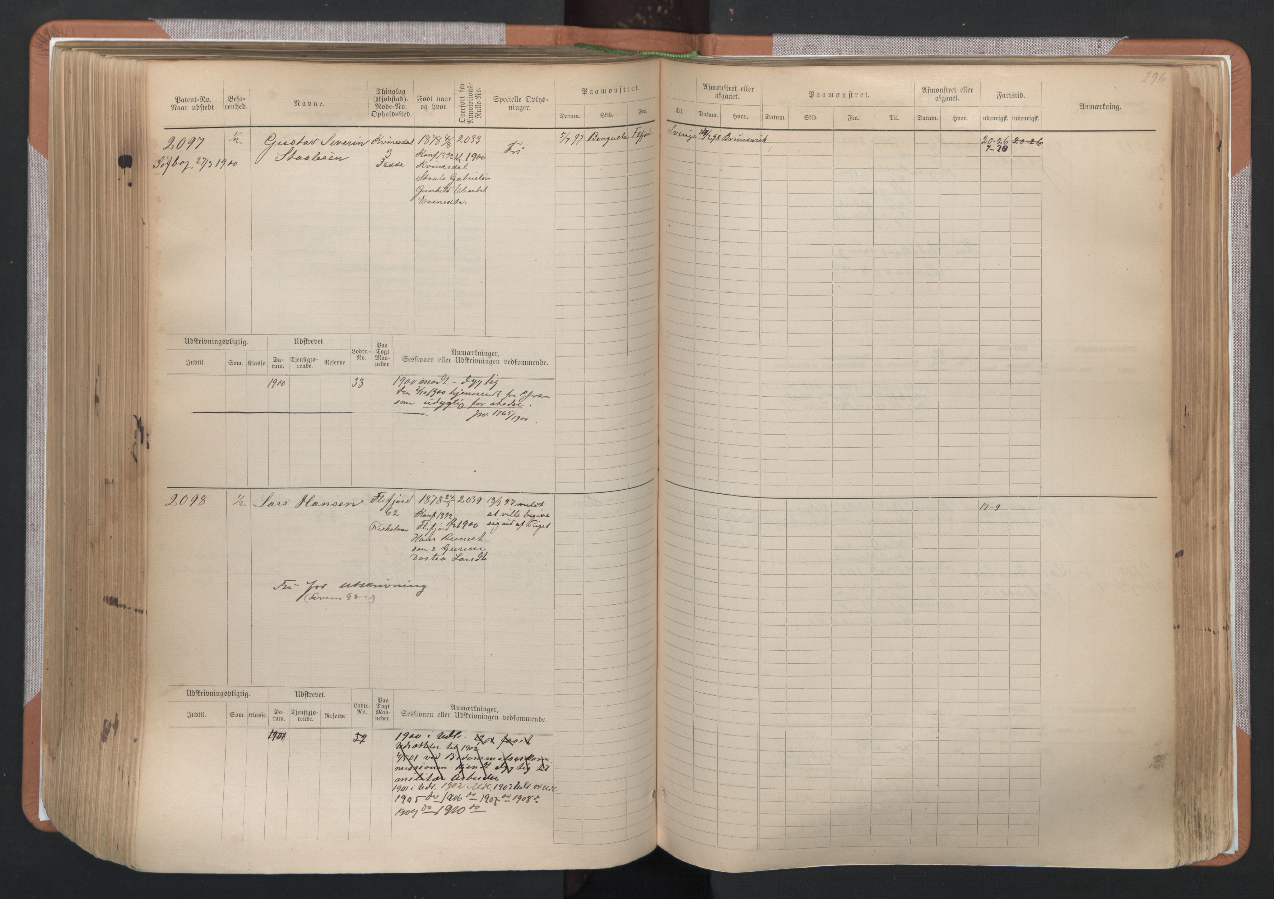 Flekkefjord mønstringskrets, SAK/2031-0018/F/Fb/L0003: Hovedrulle nr 1515-2326, N-6, 1885-1934, s. 298