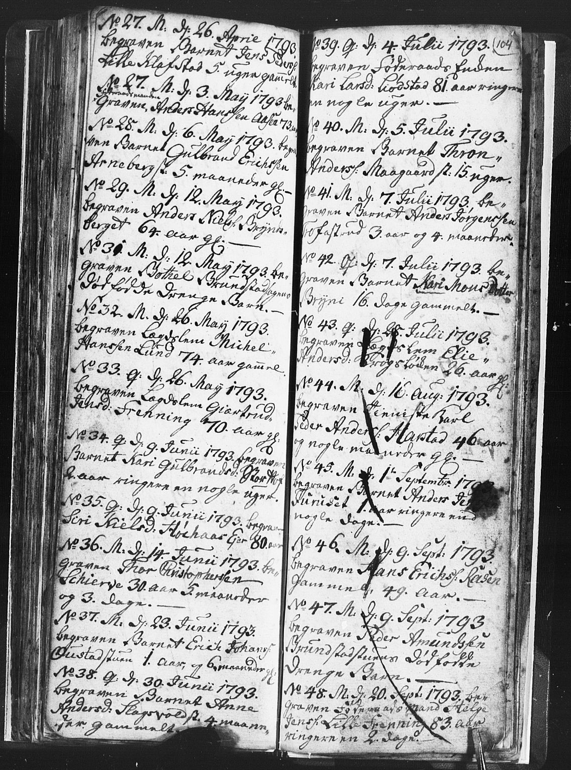 Romedal prestekontor, SAH/PREST-004/L/L0001: Klokkerbok nr. 1, 1785-1794, s. 104
