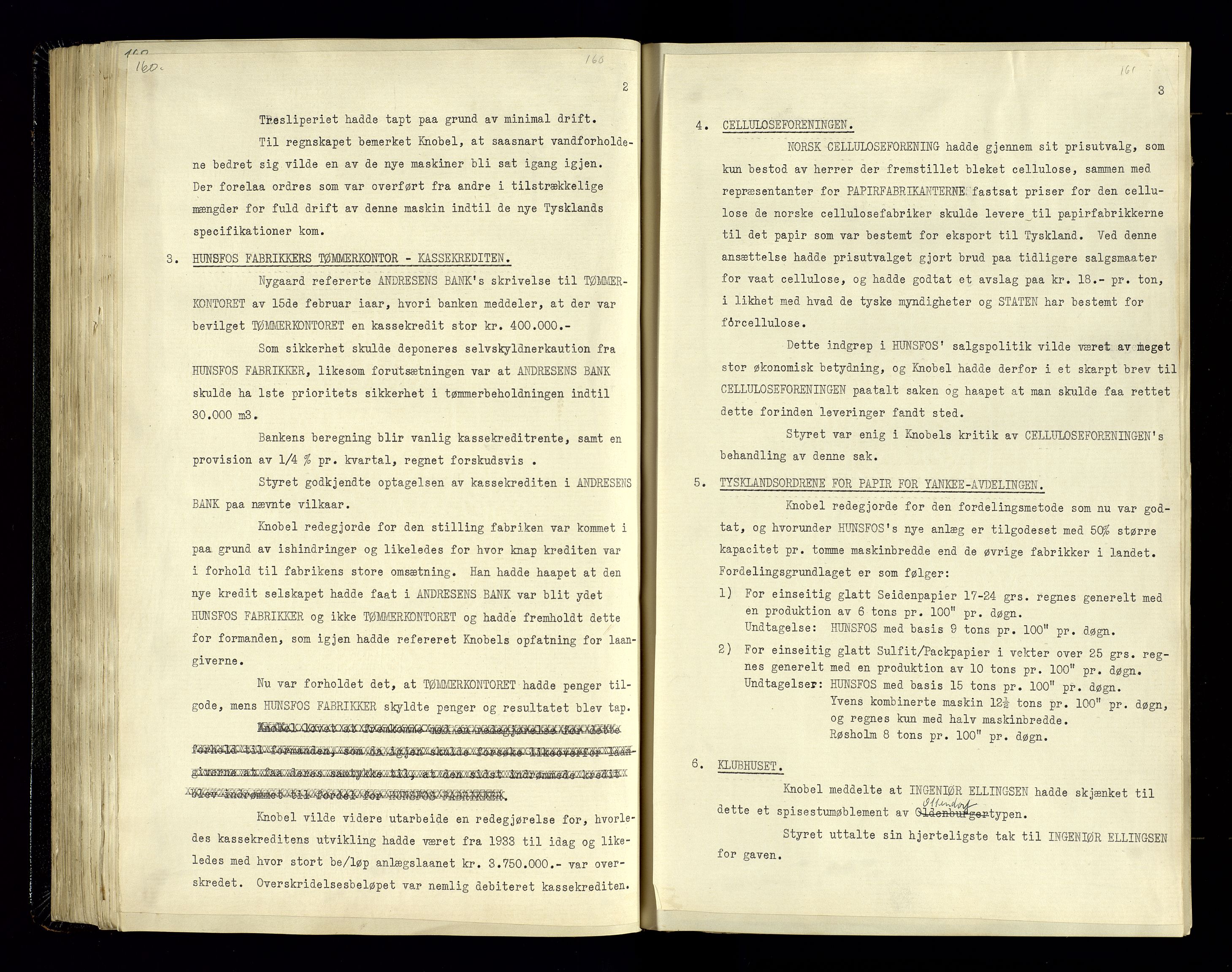 Hunsfos fabrikker, SAK/D/1440/02/L0006: Referatprotokoll fra styremøter, 1938-1950, s. 160-161