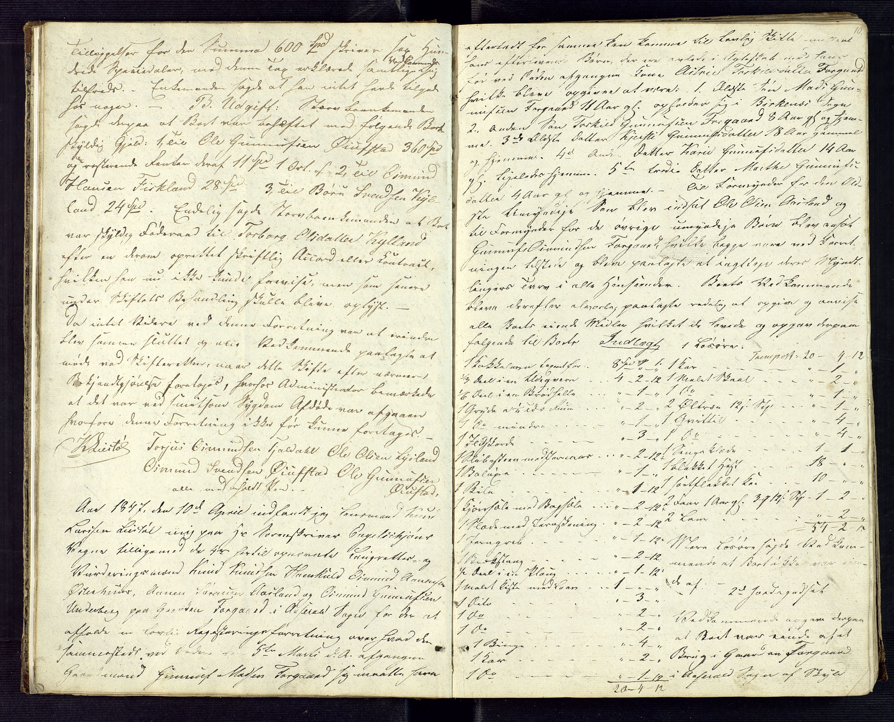 Setesdal sorenskriveri, AV/SAK-1221-0011/H/Hc/L0028: Skifteregistreringsprotokoll nr 1 Åseral tinglag med register, 1846-1875, s. 10