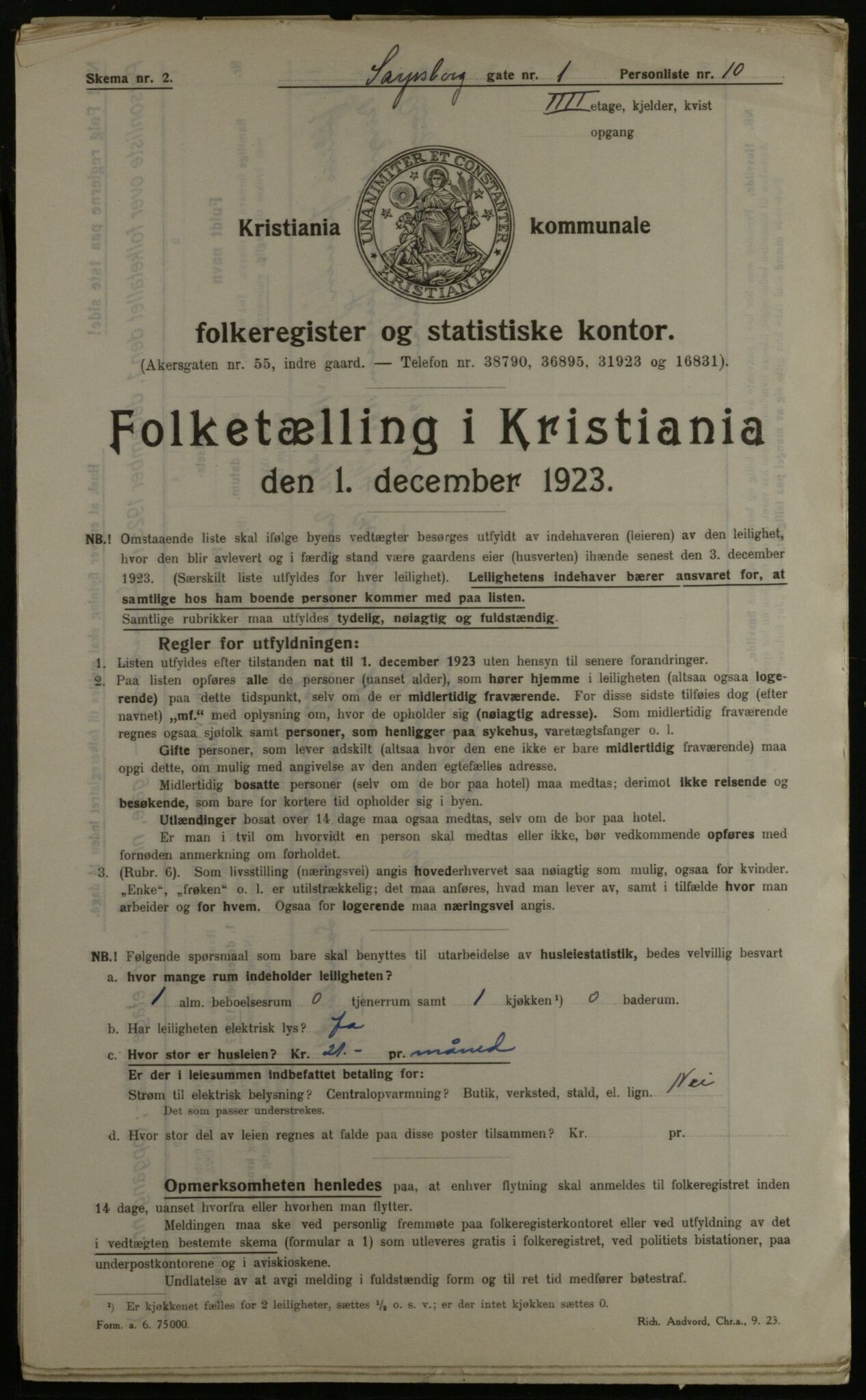 OBA, Kommunal folketelling 1.12.1923 for Kristiania, 1923, s. 98411