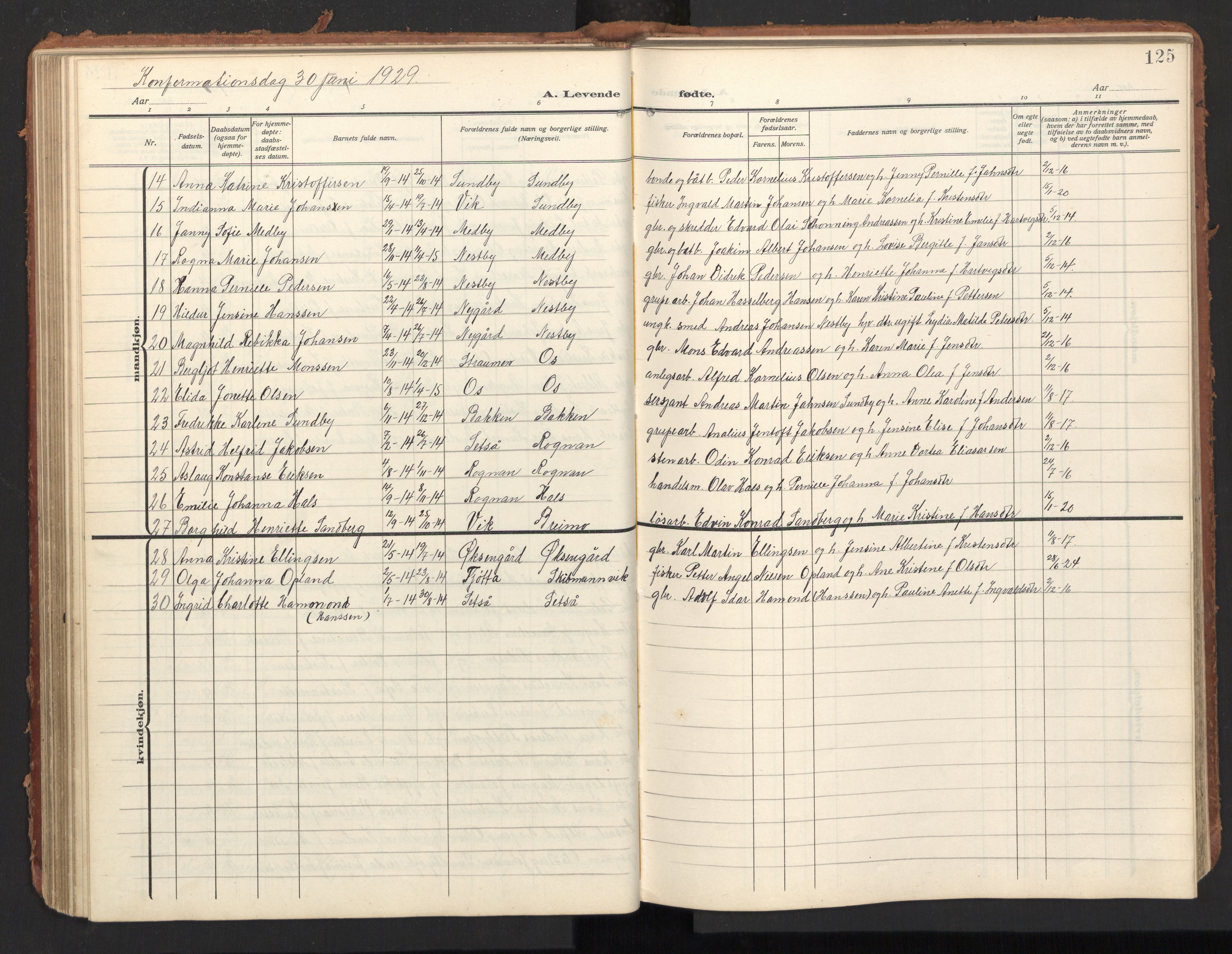 Ministerialprotokoller, klokkerbøker og fødselsregistre - Nordland, SAT/A-1459/847/L0683: Klokkerbok nr. 847C11, 1908-1929, s. 125