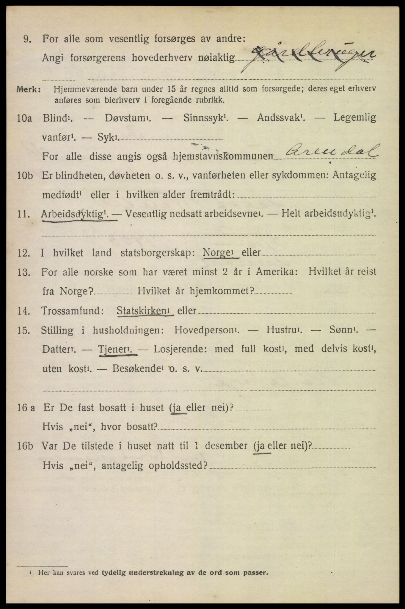 SAK, Folketelling 1920 for 0923 Fjære herred, 1920, s. 12070