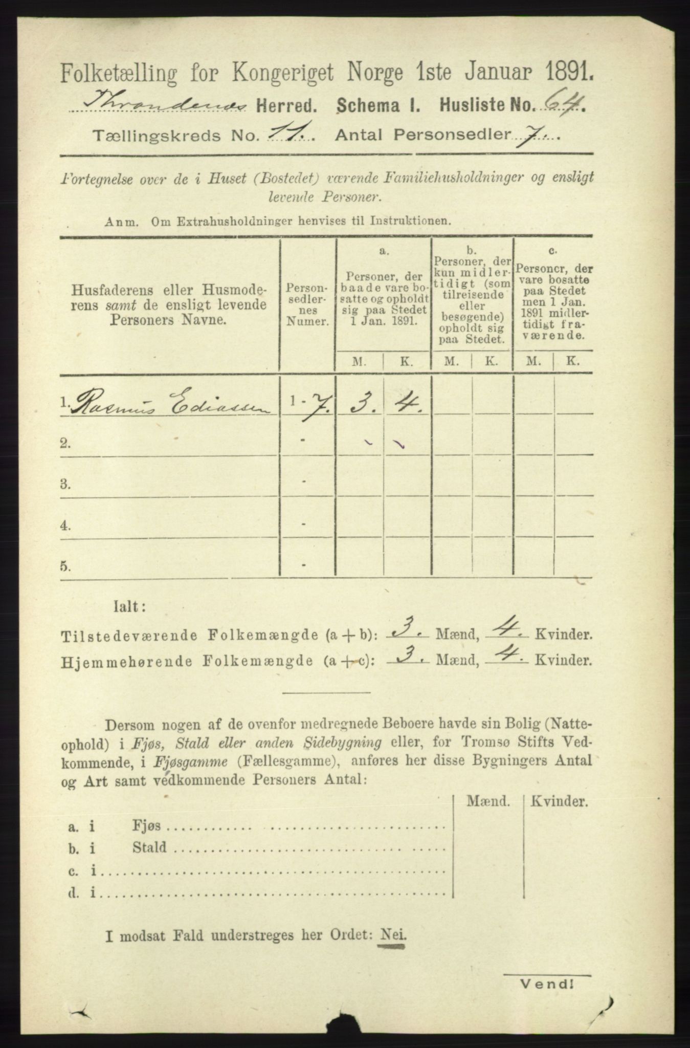 RA, Folketelling 1891 for 1914 Trondenes herred, 1891, s. 7986