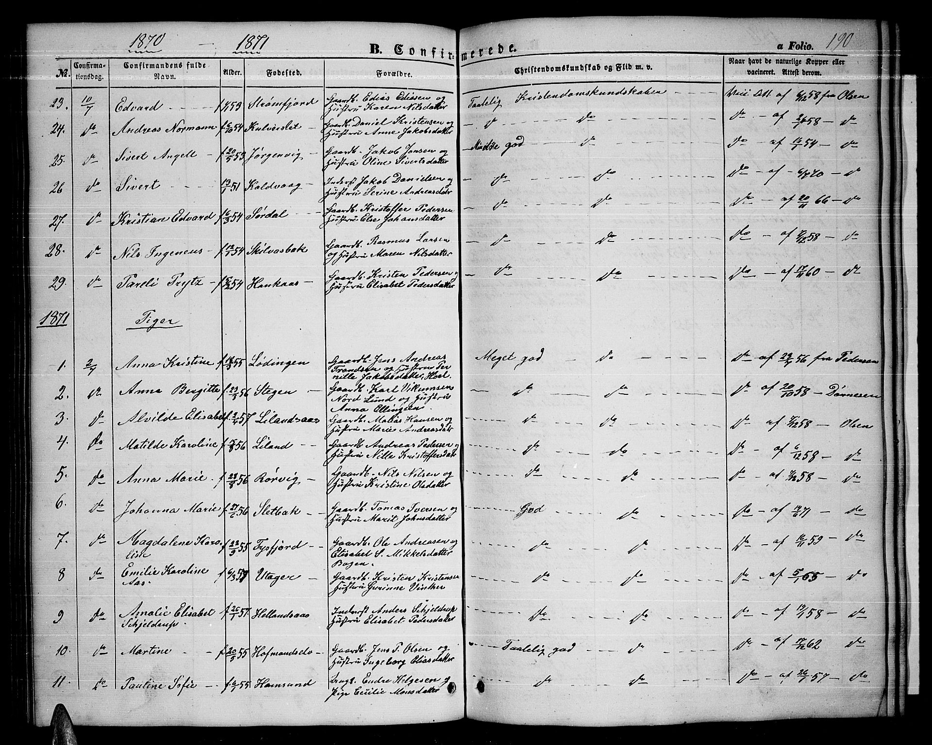 Ministerialprotokoller, klokkerbøker og fødselsregistre - Nordland, AV/SAT-A-1459/859/L0857: Klokkerbok nr. 859C03, 1854-1873, s. 190