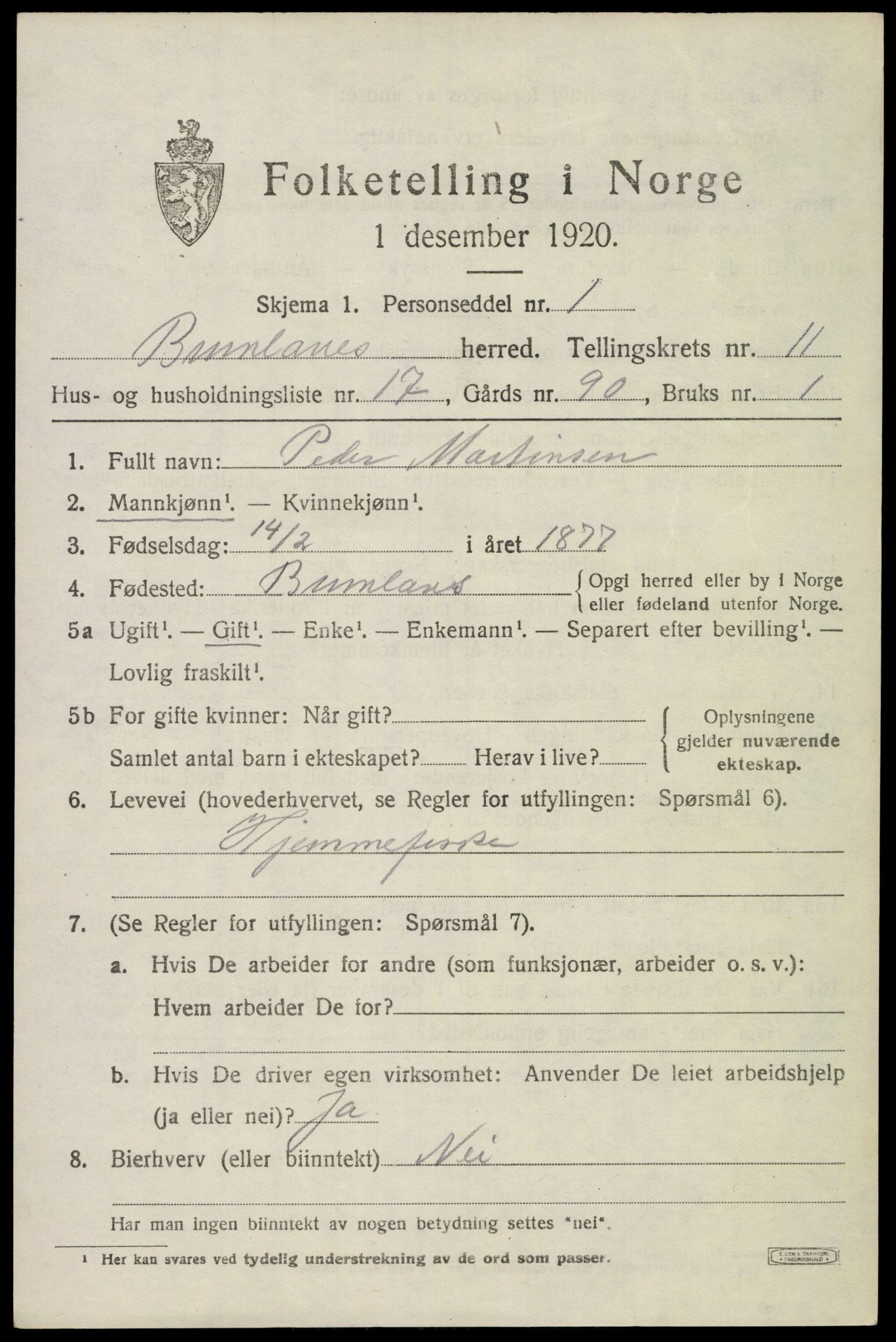SAKO, Folketelling 1920 for 0726 Brunlanes herred, 1920, s. 9717
