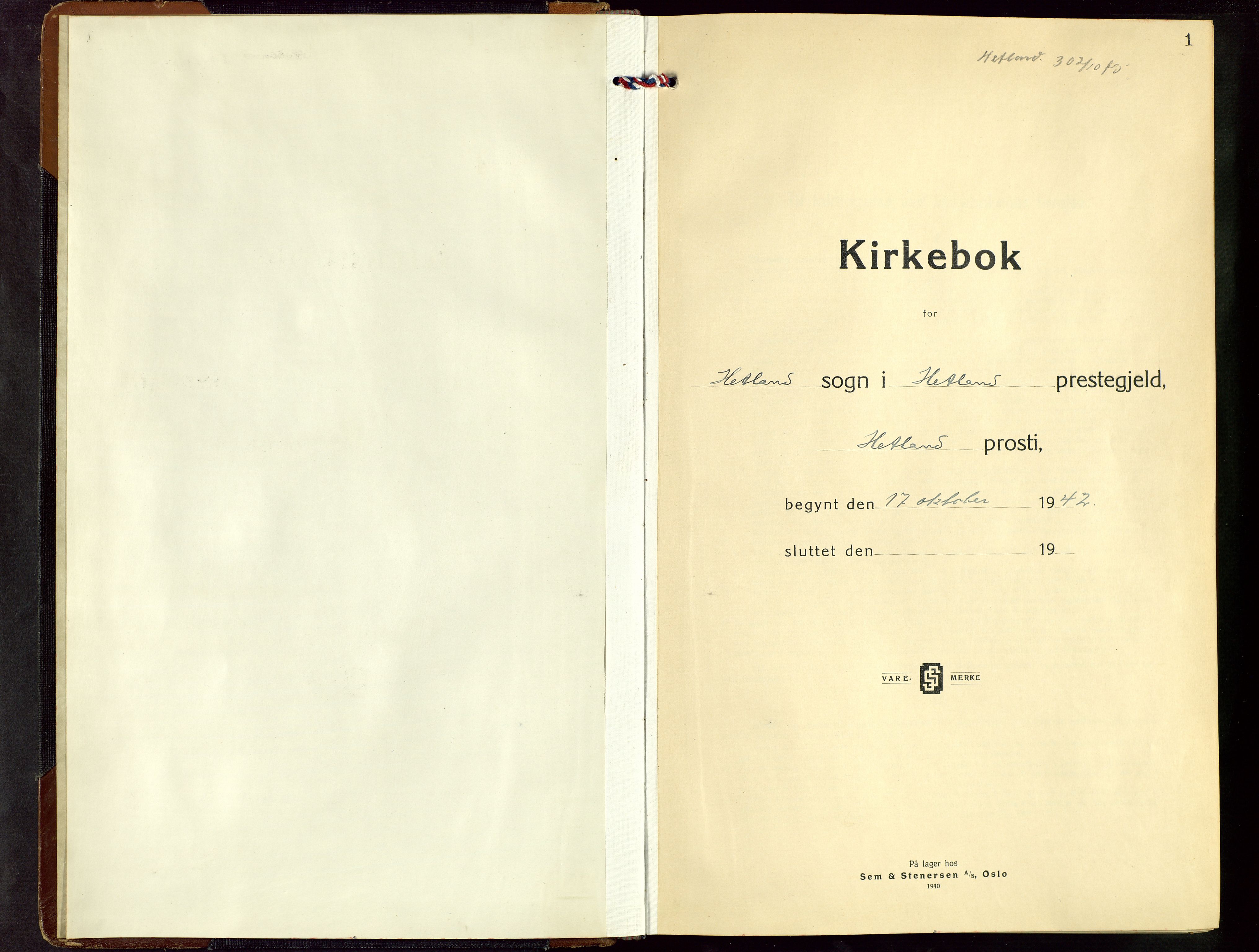 Hetland sokneprestkontor, SAST/A-101826/30/30BB/L0016: Klokkerbok nr. B 16, 1942-1960, s. 1
