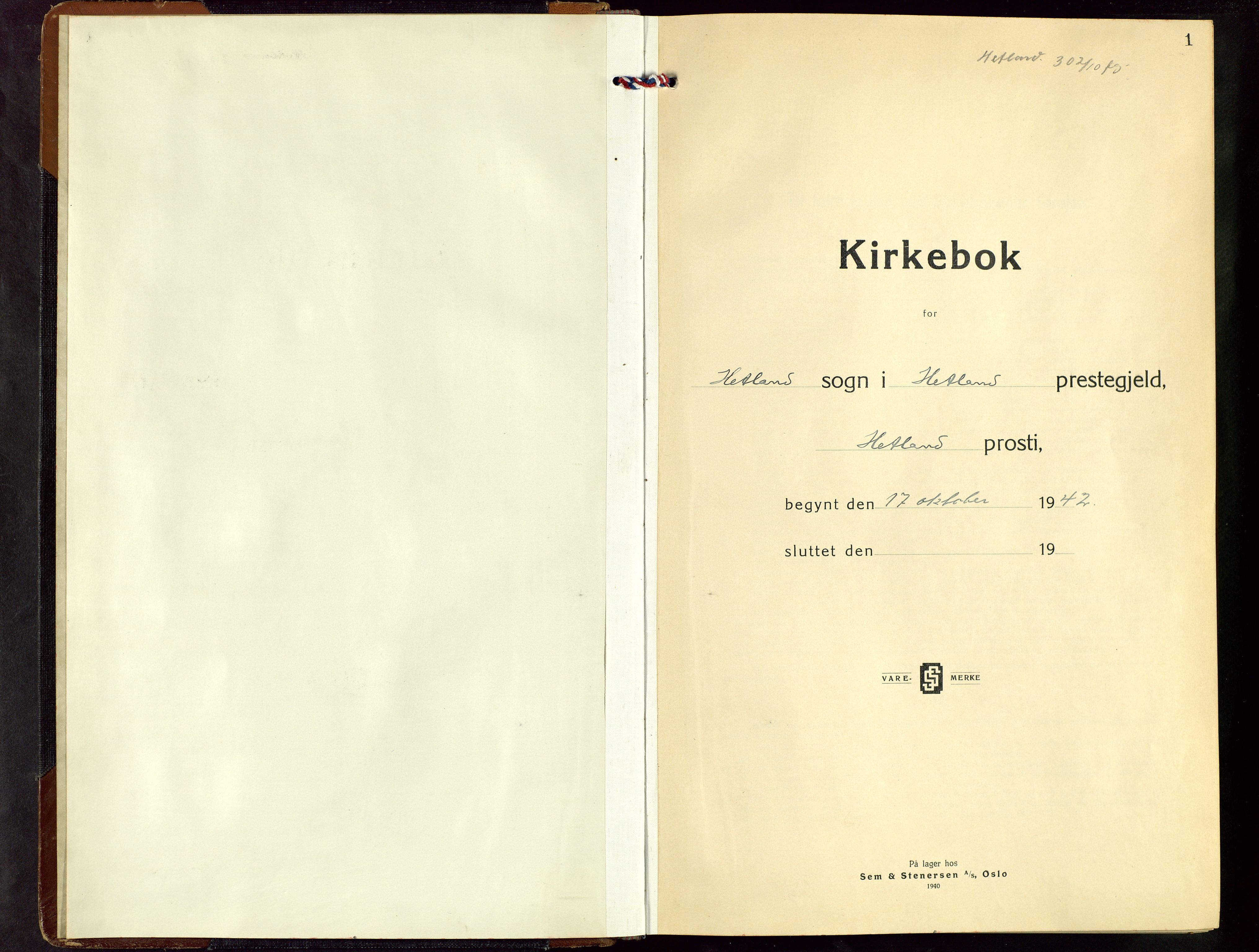 Hetland sokneprestkontor, AV/SAST-A-101826/30/30BB/L0016: Klokkerbok nr. B 16, 1942-1960, s. 1