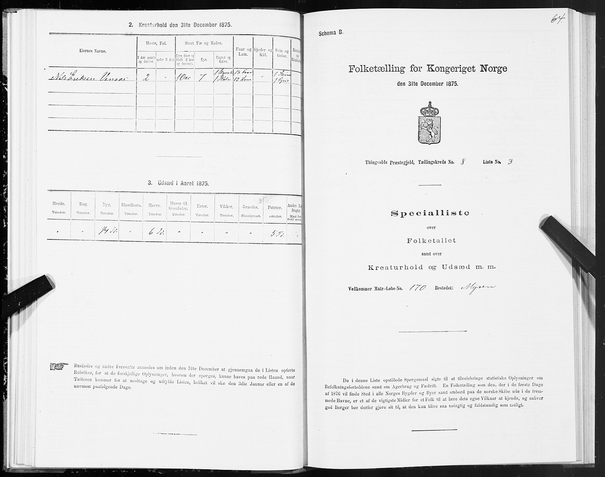 SAT, Folketelling 1875 for 1560P Tingvoll prestegjeld, 1875, s. 3064