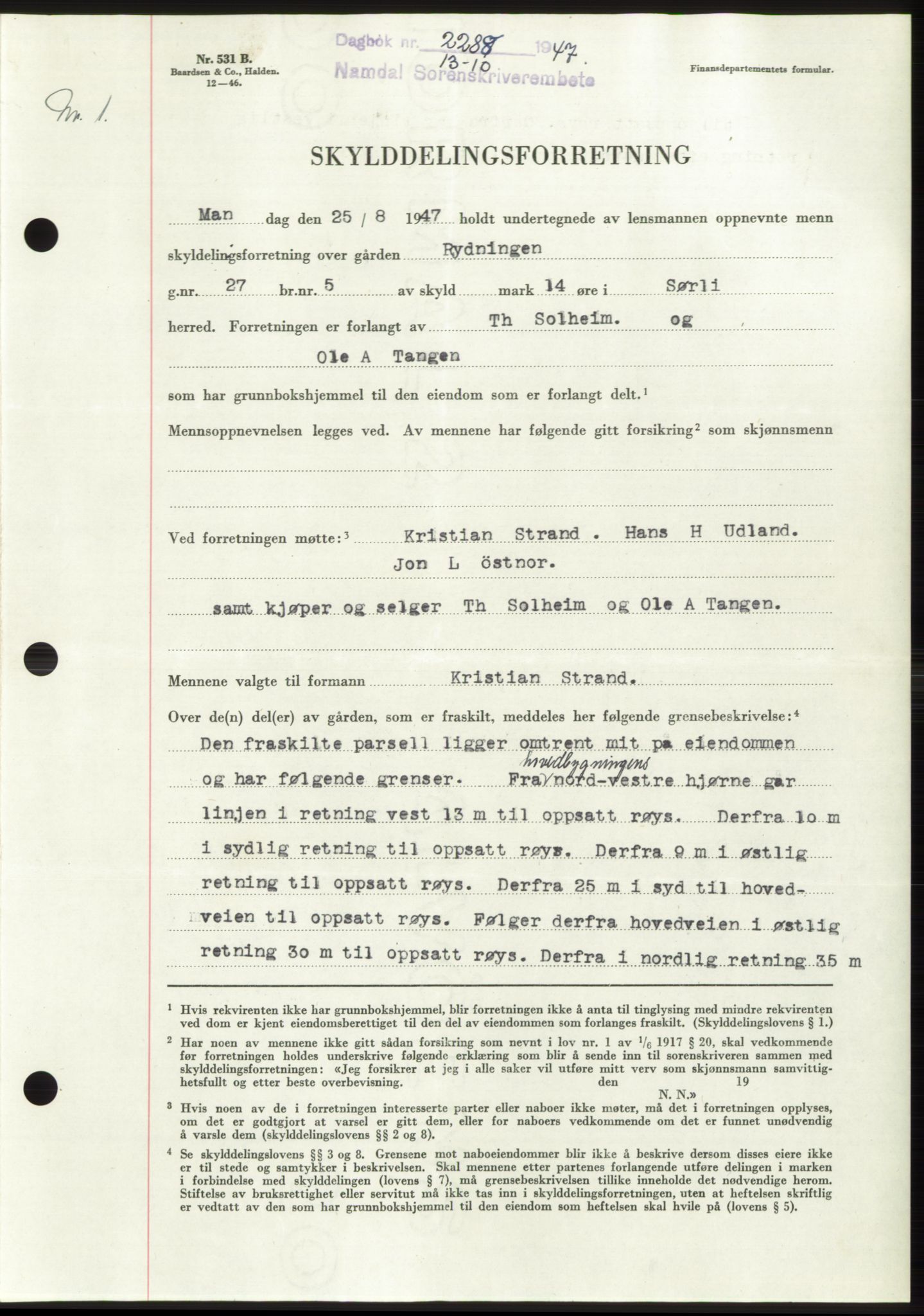 Namdal sorenskriveri, SAT/A-4133/1/2/2C: Pantebok nr. -, 1947-1947, Dagboknr: 2288/1947