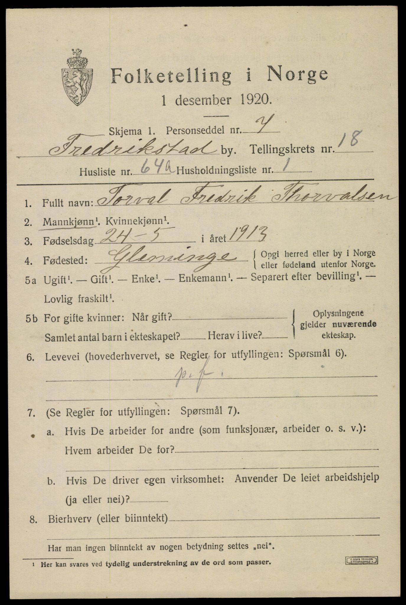 SAO, Folketelling 1920 for 0103 Fredrikstad kjøpstad, 1920, s. 42319