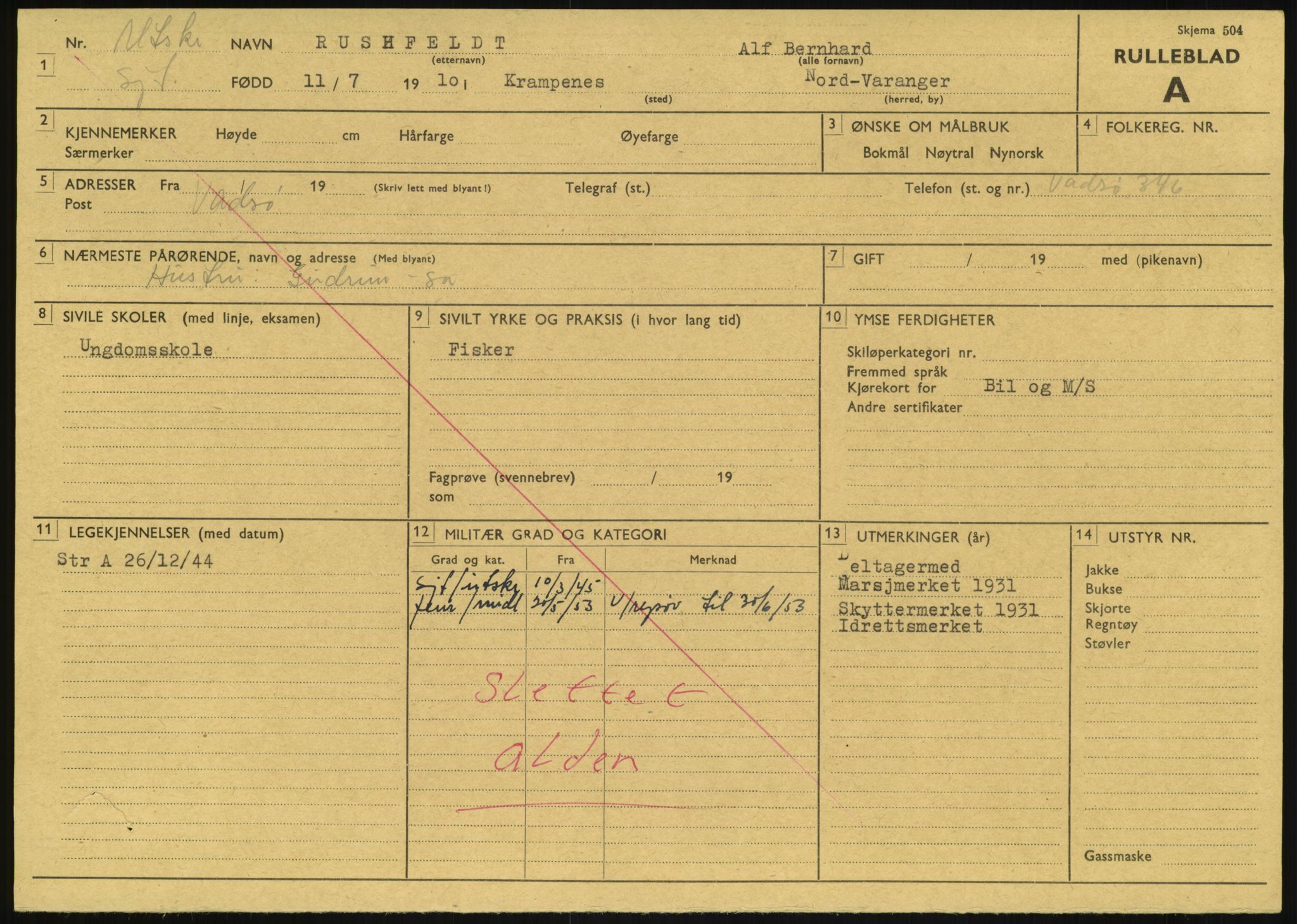 Forsvaret, Varanger bataljon, AV/RA-RAFA-2258/1/D/L0457: Rulleblad og tjenesteuttalelser for befal født 1910, 1920 og 1930, 1910-1930, s. 28