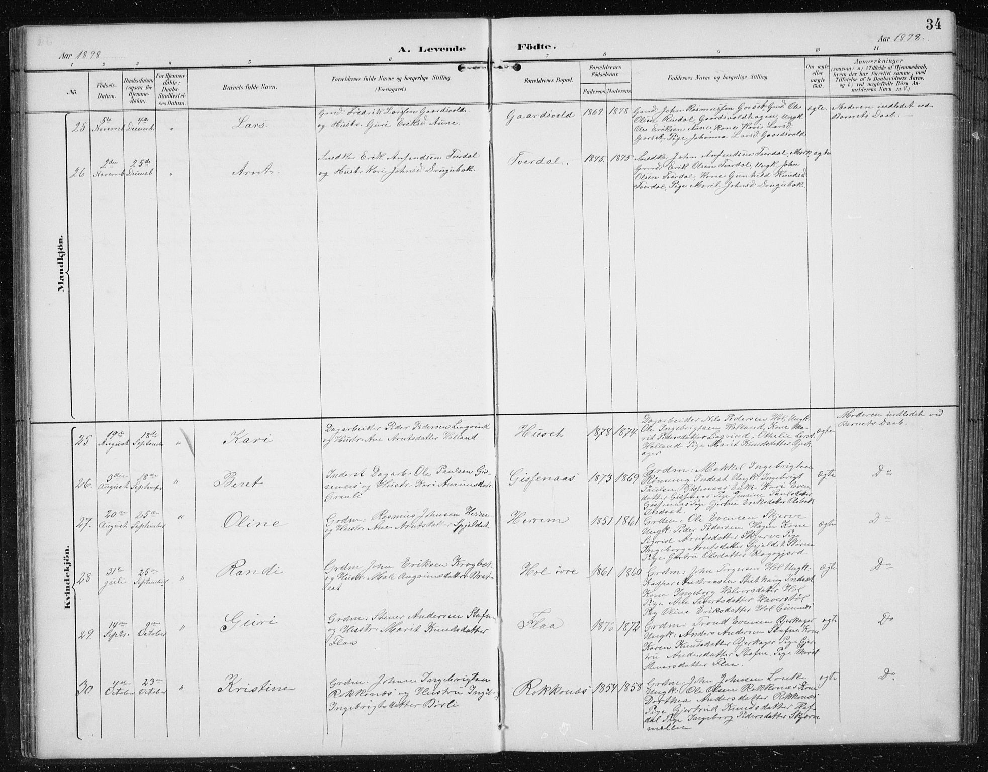 Ministerialprotokoller, klokkerbøker og fødselsregistre - Sør-Trøndelag, SAT/A-1456/674/L0876: Klokkerbok nr. 674C03, 1892-1912, s. 34