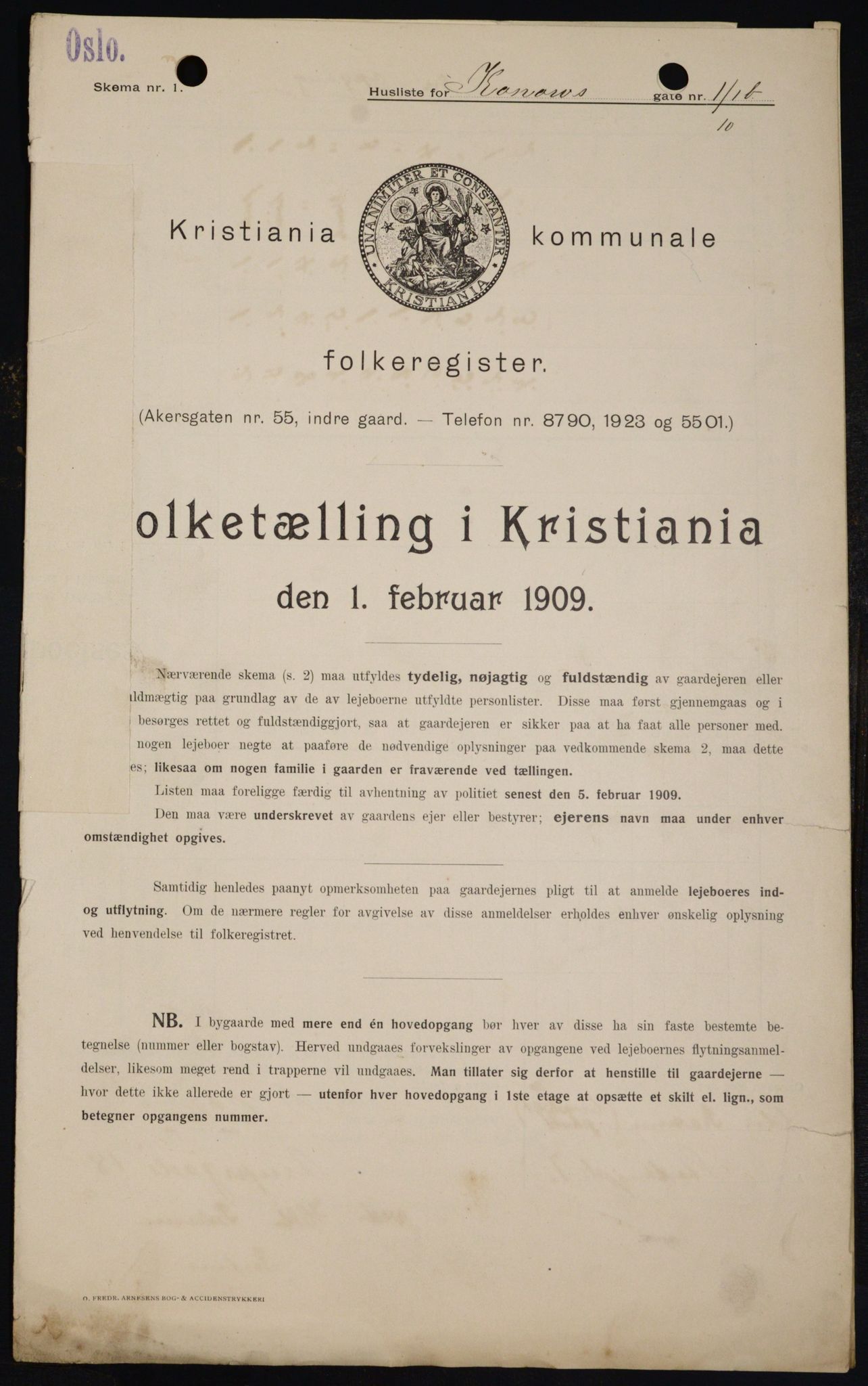 OBA, Kommunal folketelling 1.2.1909 for Kristiania kjøpstad, 1909, s. 48655