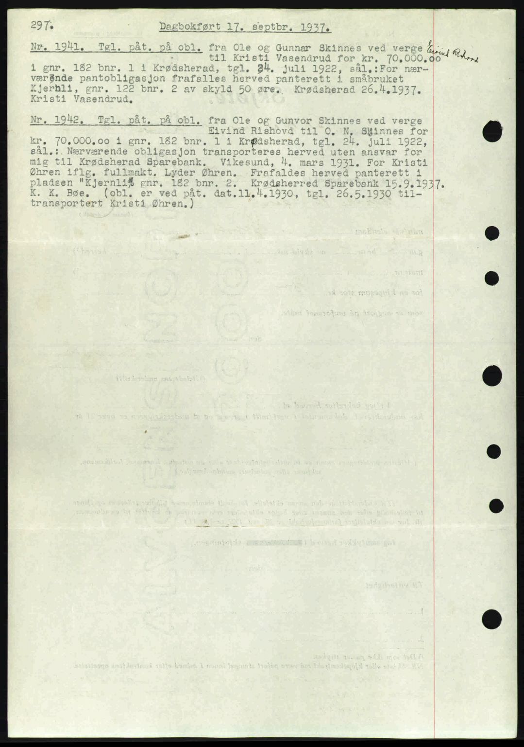 Eiker, Modum og Sigdal sorenskriveri, SAKO/A-123/G/Ga/Gab/L0036: Pantebok nr. A6, 1937-1937, Dagboknr: 1941/1937