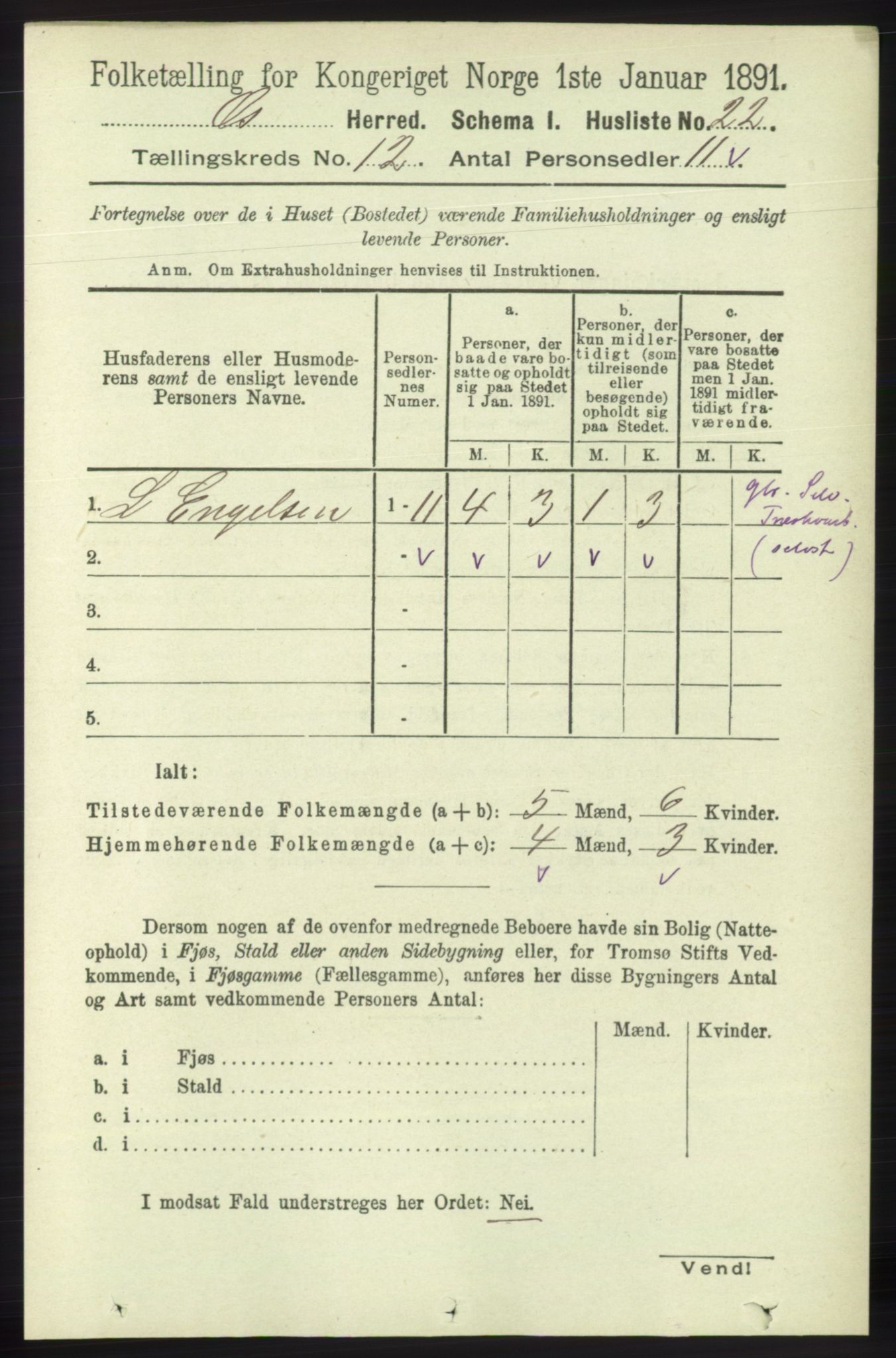 RA, Folketelling 1891 for 1243 Os herred, 1891, s. 2719