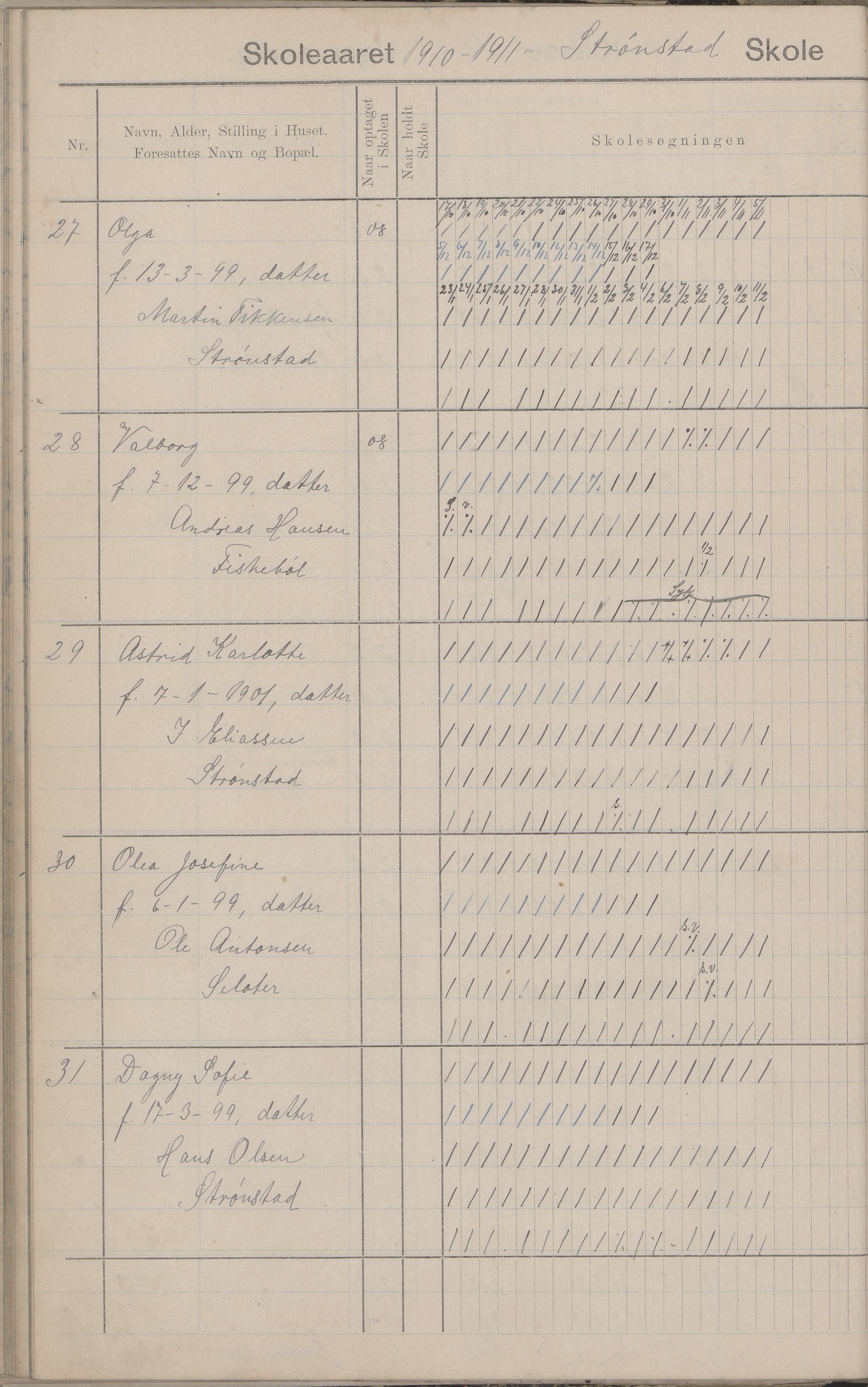 Hadsel kommune. Strønstad skolekrets, AIN/K-18660.510.13/G/L0001: Skoleprotokoll for Strønstad skole - Seloter, 1905-1914