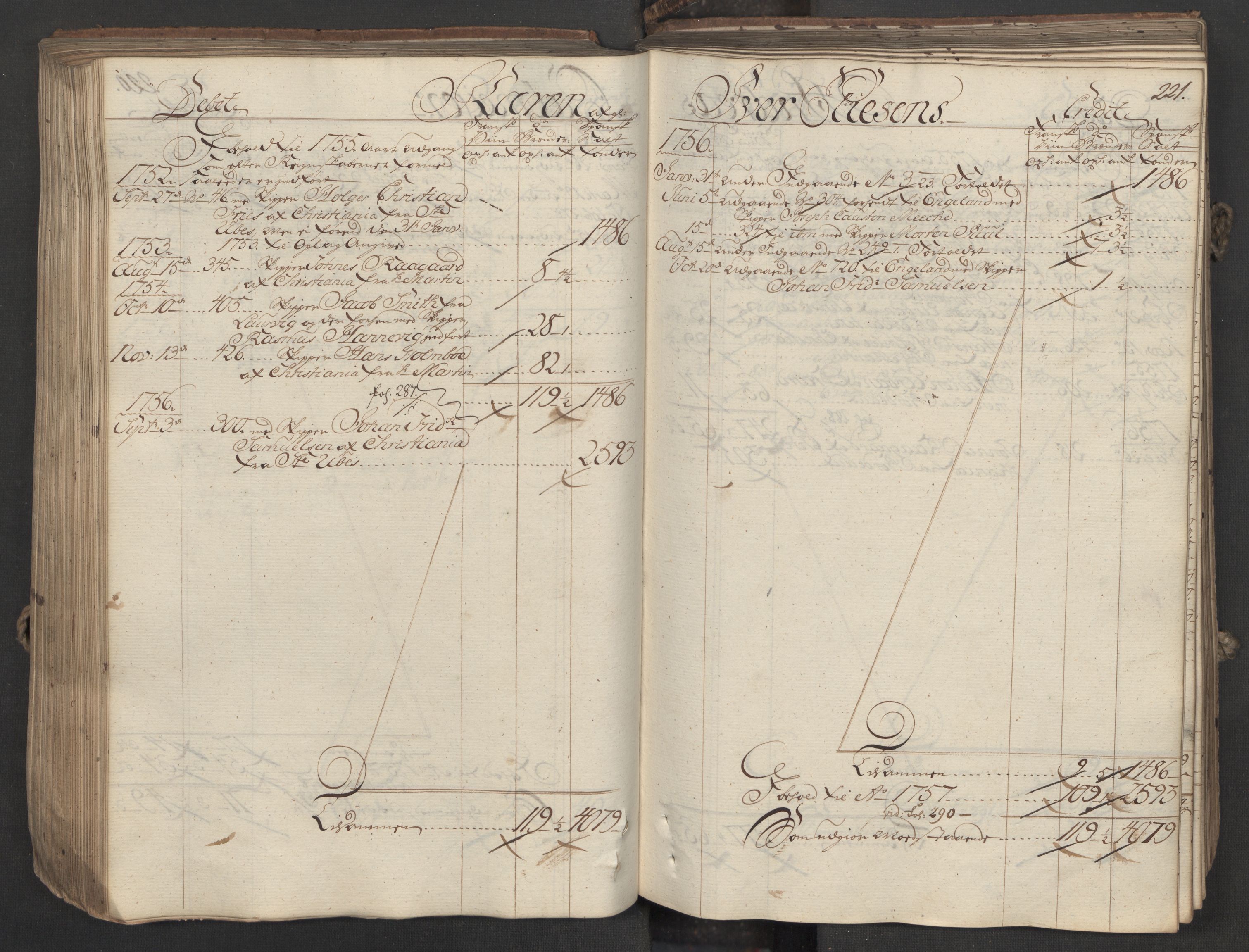 Generaltollkammeret, tollregnskaper, RA/EA-5490/R06/L0037/0001: Tollregnskaper Kristiania / Inngående hovedtollbok, 1756, s. 220b-221a