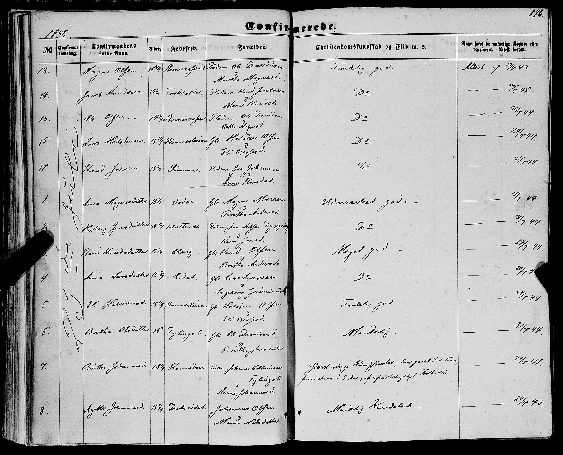 Haus sokneprestembete, SAB/A-75601/H/Haa: Ministerialbok nr. A 17, 1858-1870, s. 196