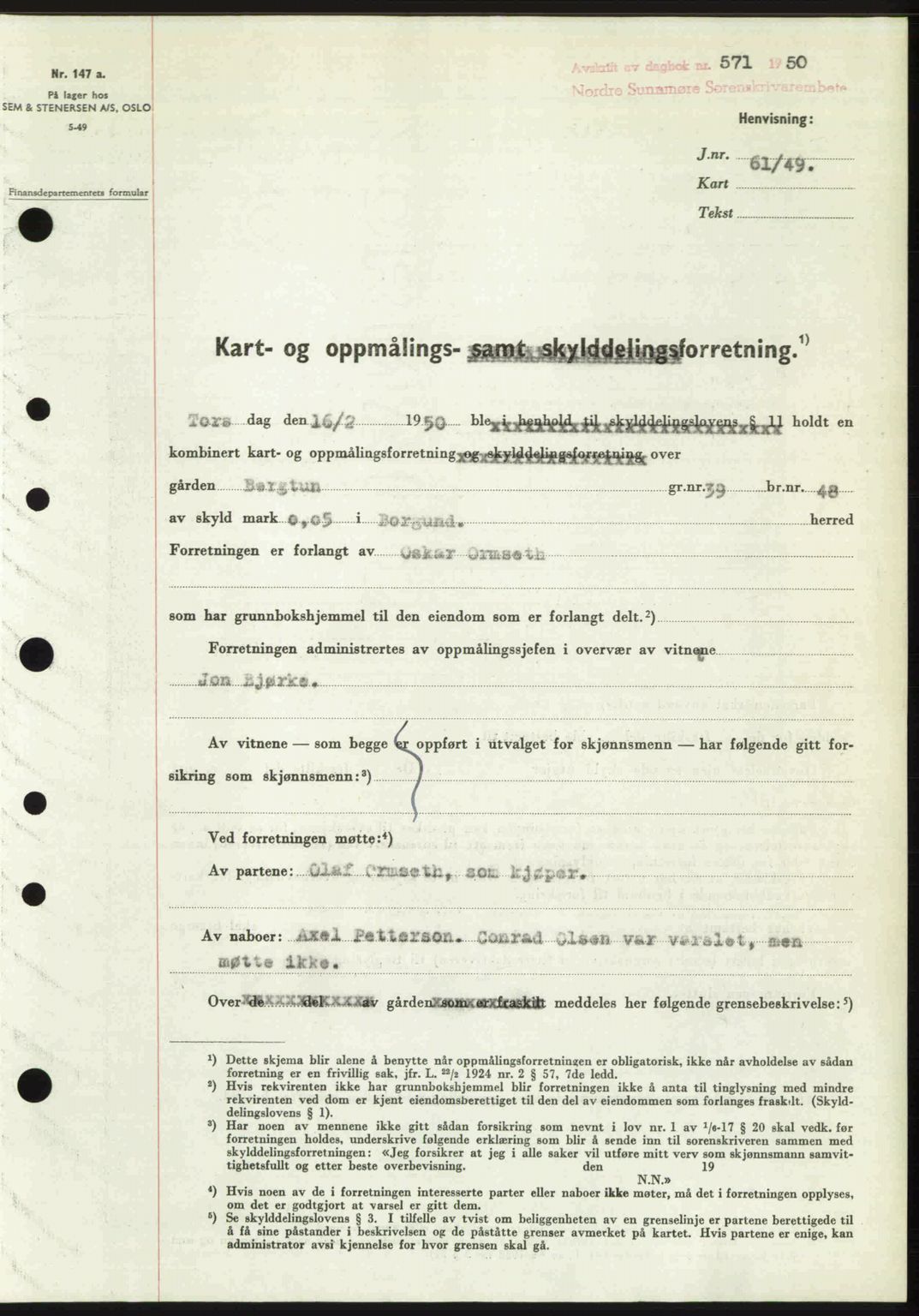 Nordre Sunnmøre sorenskriveri, SAT/A-0006/1/2/2C/2Ca: Pantebok nr. A34, 1950-1950, Dagboknr: 571/1950
