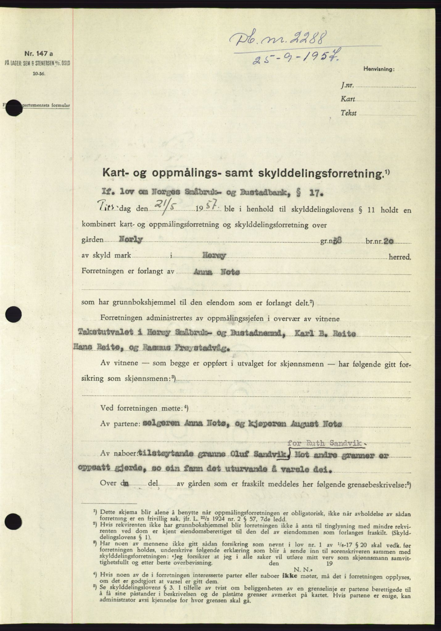 Søre Sunnmøre sorenskriveri, SAT/A-4122/1/2/2C/L0107: Pantebok nr. 33A, 1957-1957, Dagboknr: 2288/1957