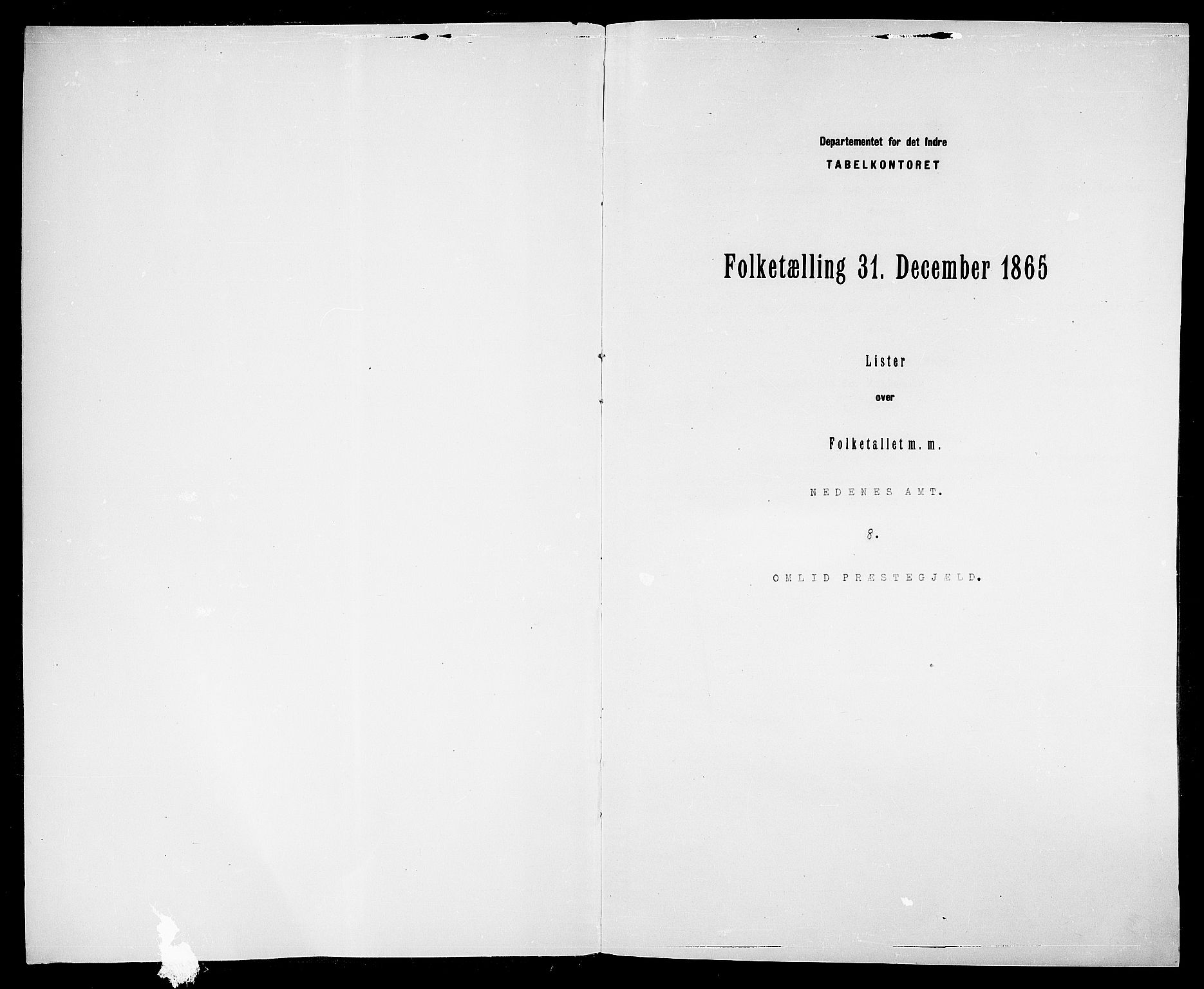 RA, Folketelling 1865 for 0929P Åmli prestegjeld, 1865, s. 3