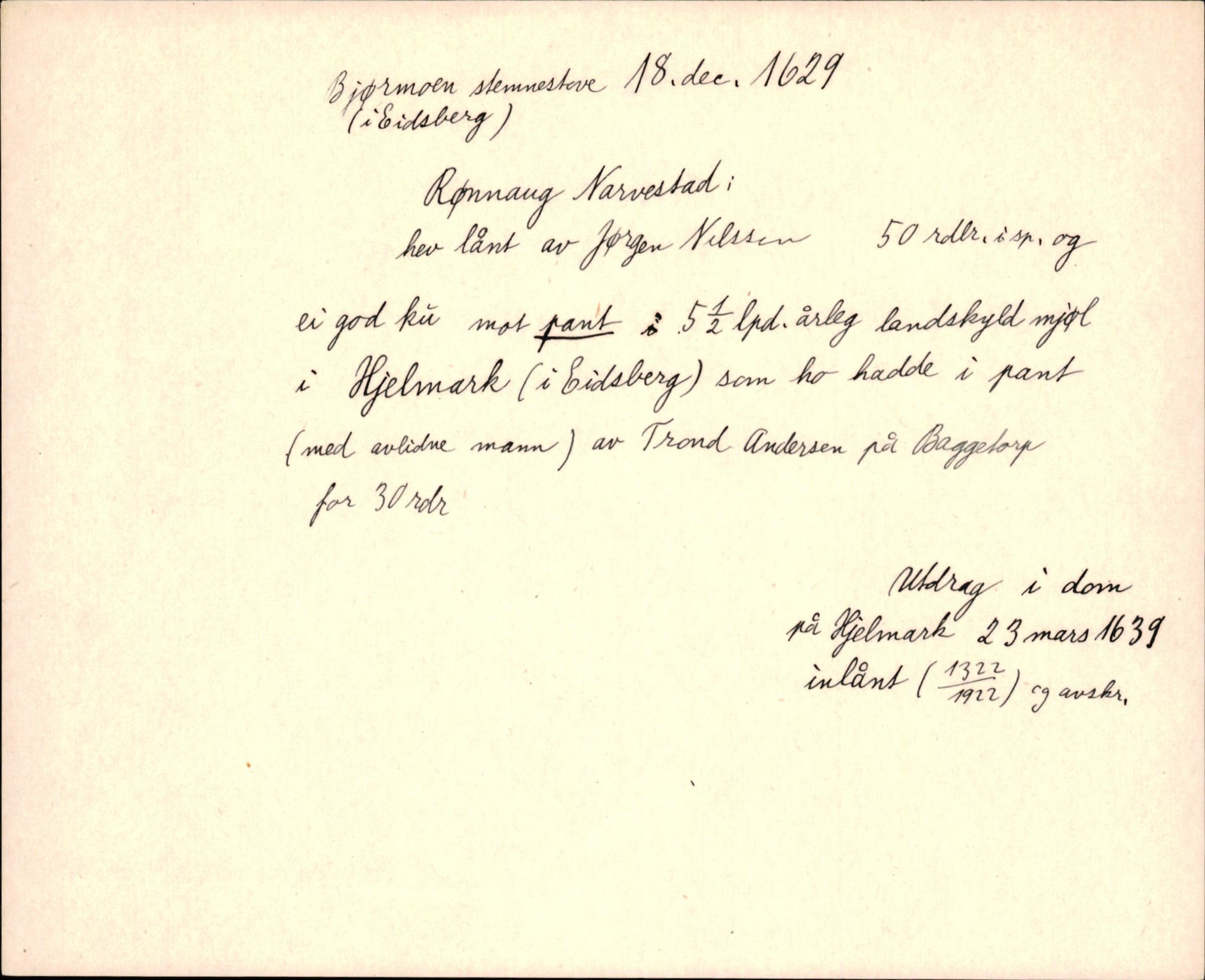 Riksarkivets diplomsamling, AV/RA-EA-5965/F35/F35d/L0003: Innlånte diplomer, seddelregister, 1621-1642, s. 267