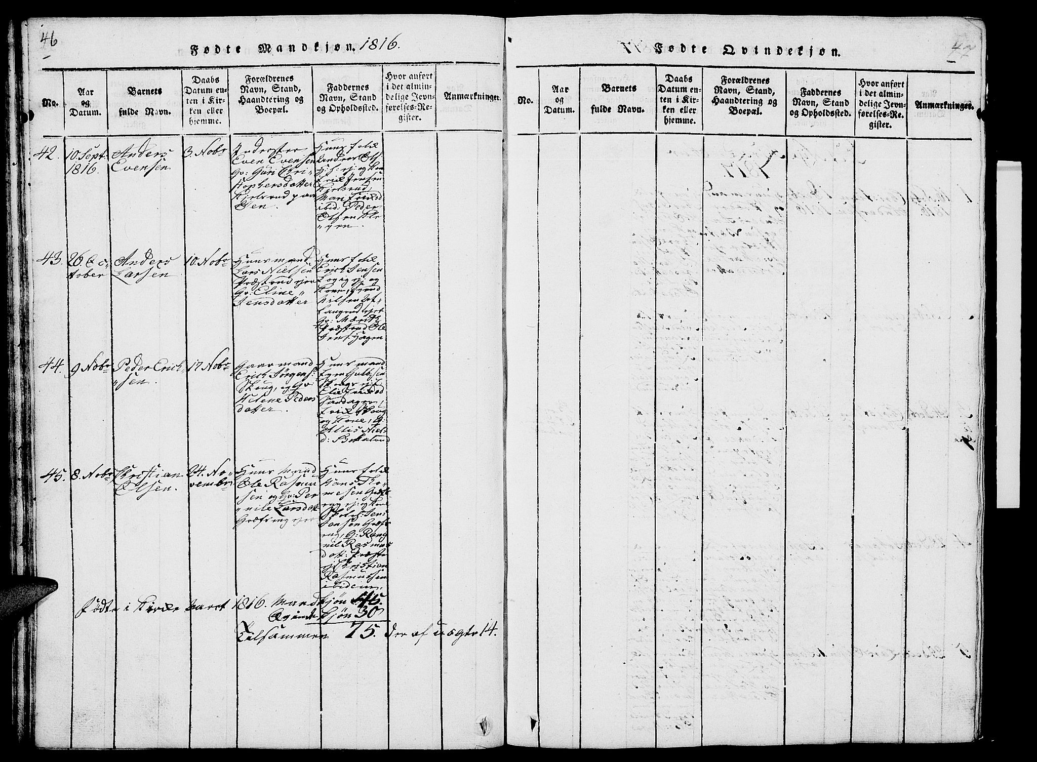 Nes prestekontor, Hedmark, AV/SAH-PREST-020/L/La/L0003: Klokkerbok nr. 3, 1814-1831, s. 46-47