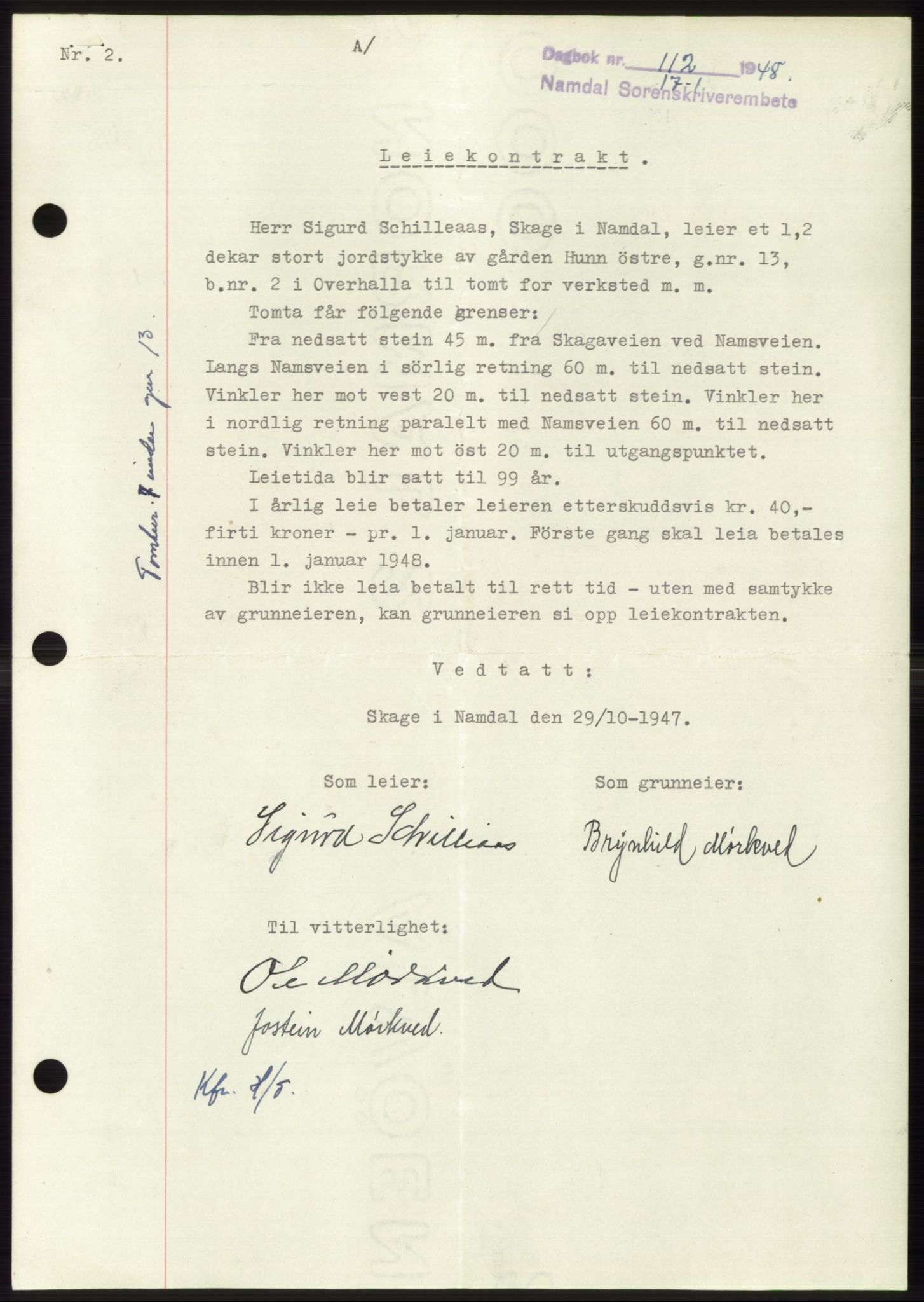 Namdal sorenskriveri, SAT/A-4133/1/2/2C: Pantebok nr. -, 1947-1948, Dagboknr: 112/1948