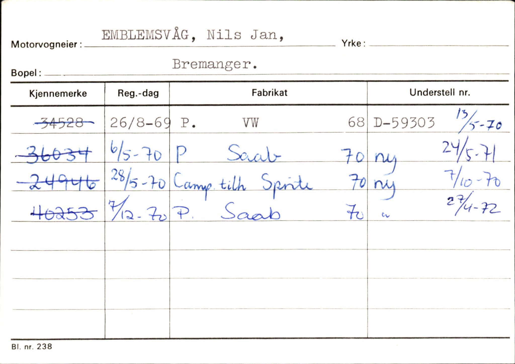 Statens vegvesen, Sogn og Fjordane vegkontor, SAB/A-5301/4/F/L0133: Eigarregister Bremanger A-Å. Gaular A-H, 1945-1975, s. 287